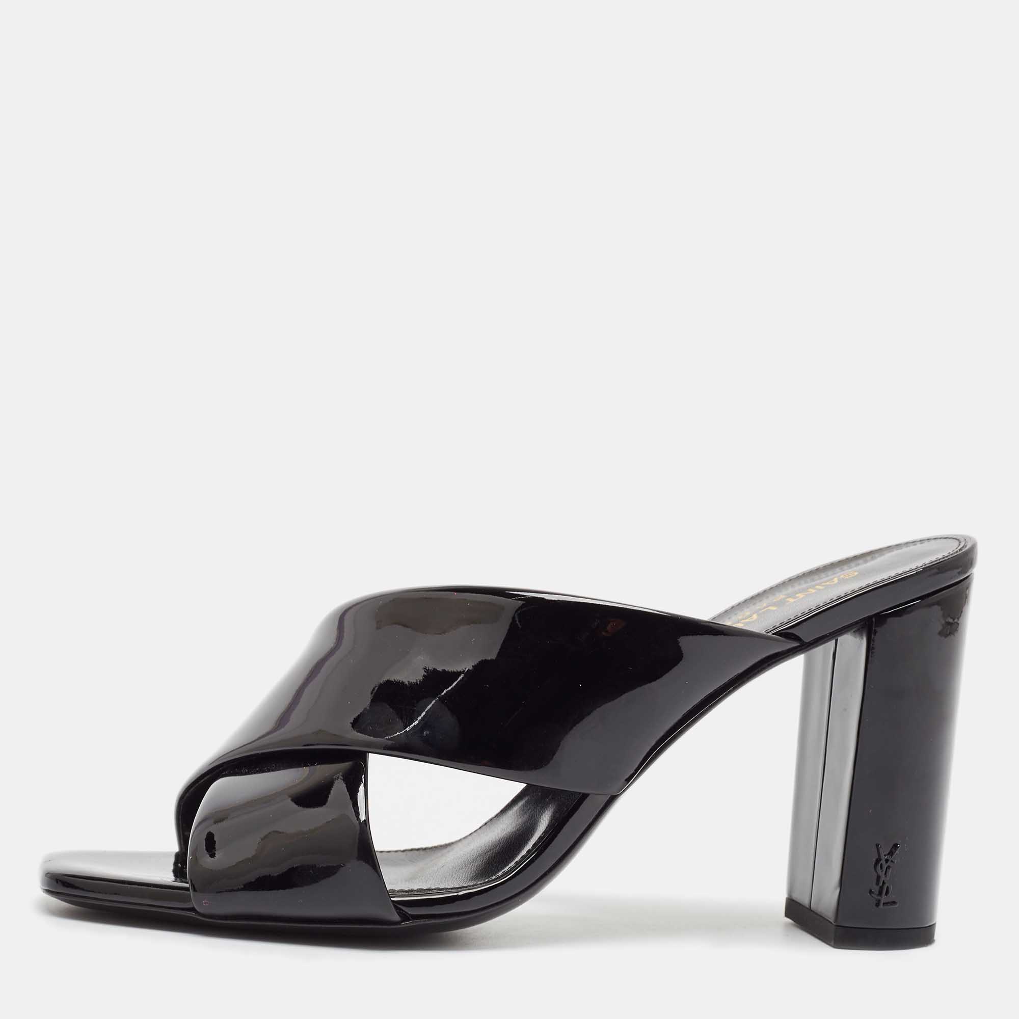 

Saint Laurent Black Patent Leather Loulou Ankle Strap Sandals Size