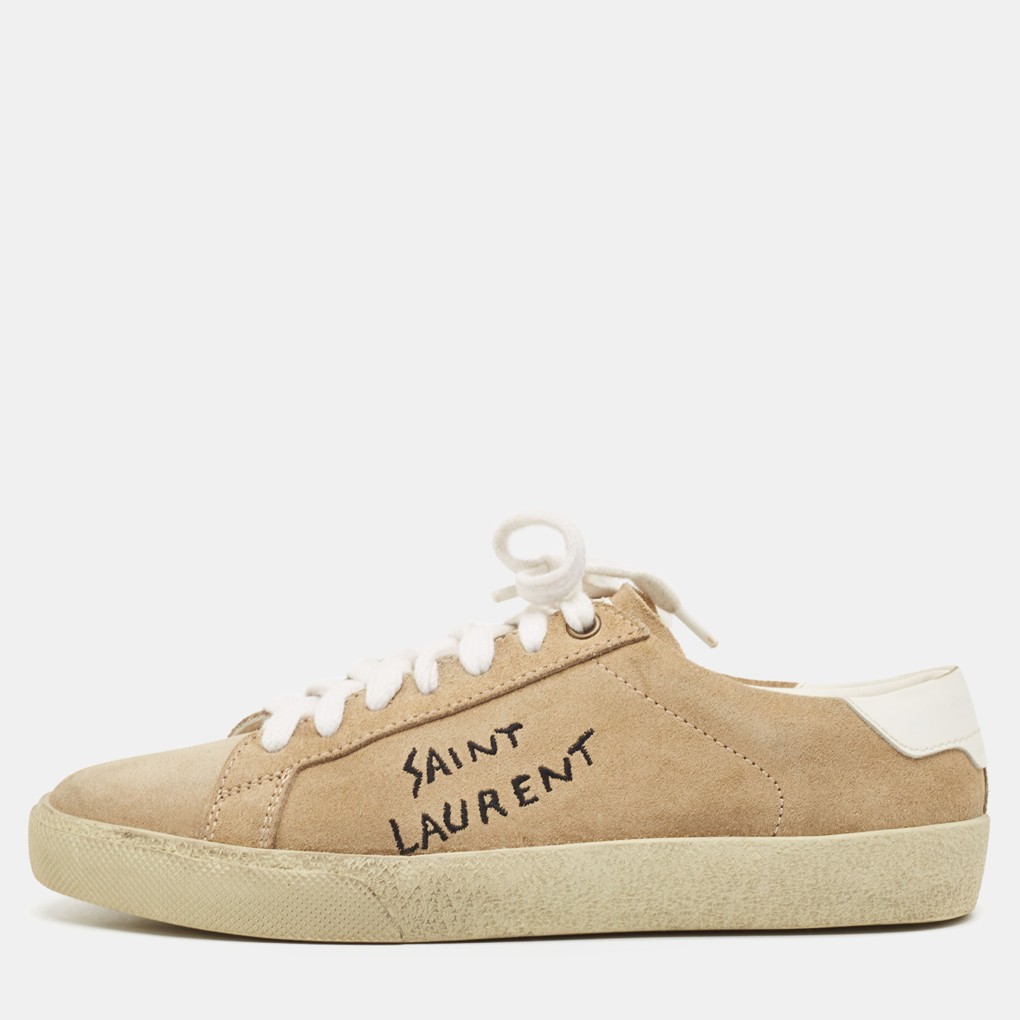 

Saint Laurent Beige Suede Court Classic Lace Up Sneakers Size