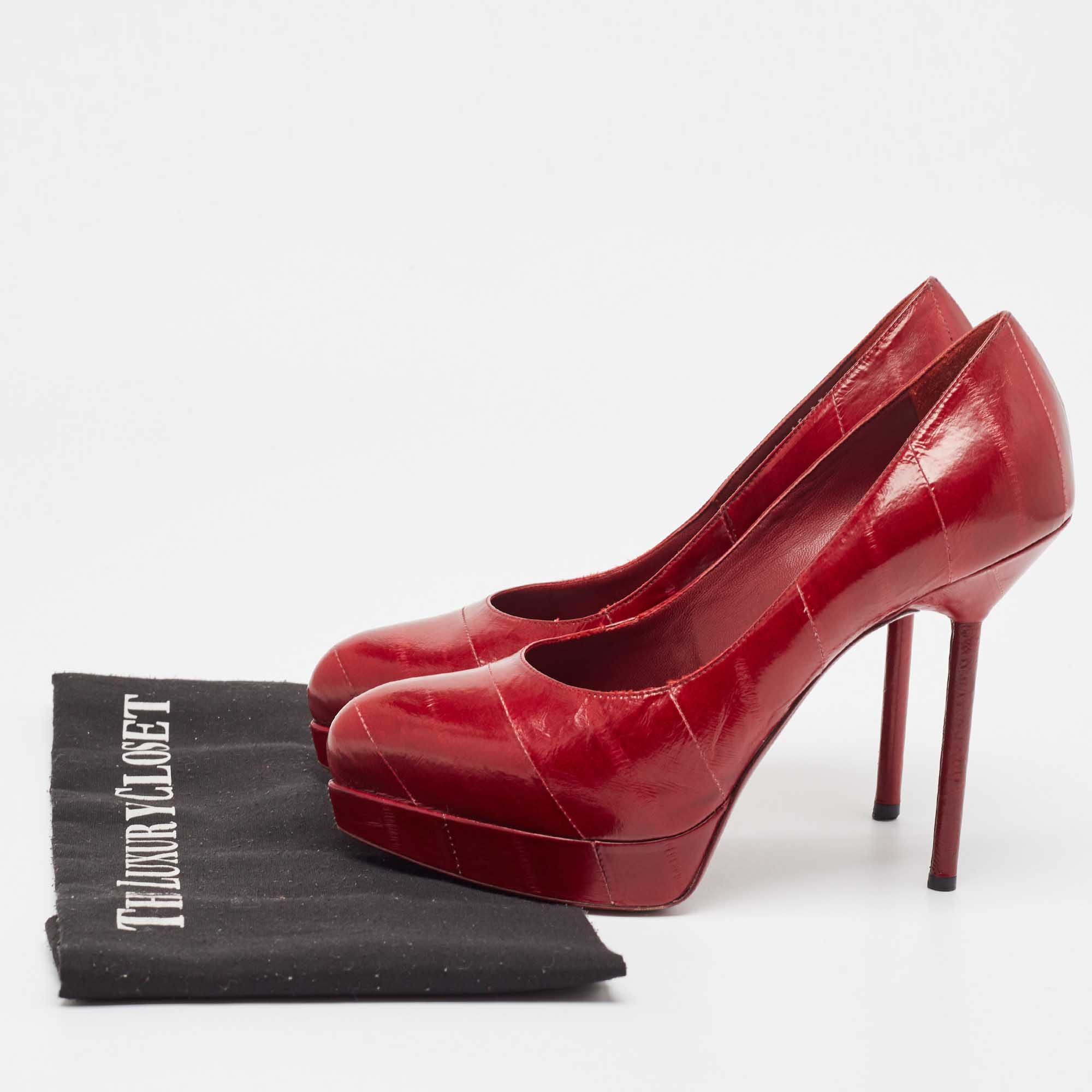 Saint Laurent Burgundy Eel Leather Tribtoo Platform Pumps Size 35.5 