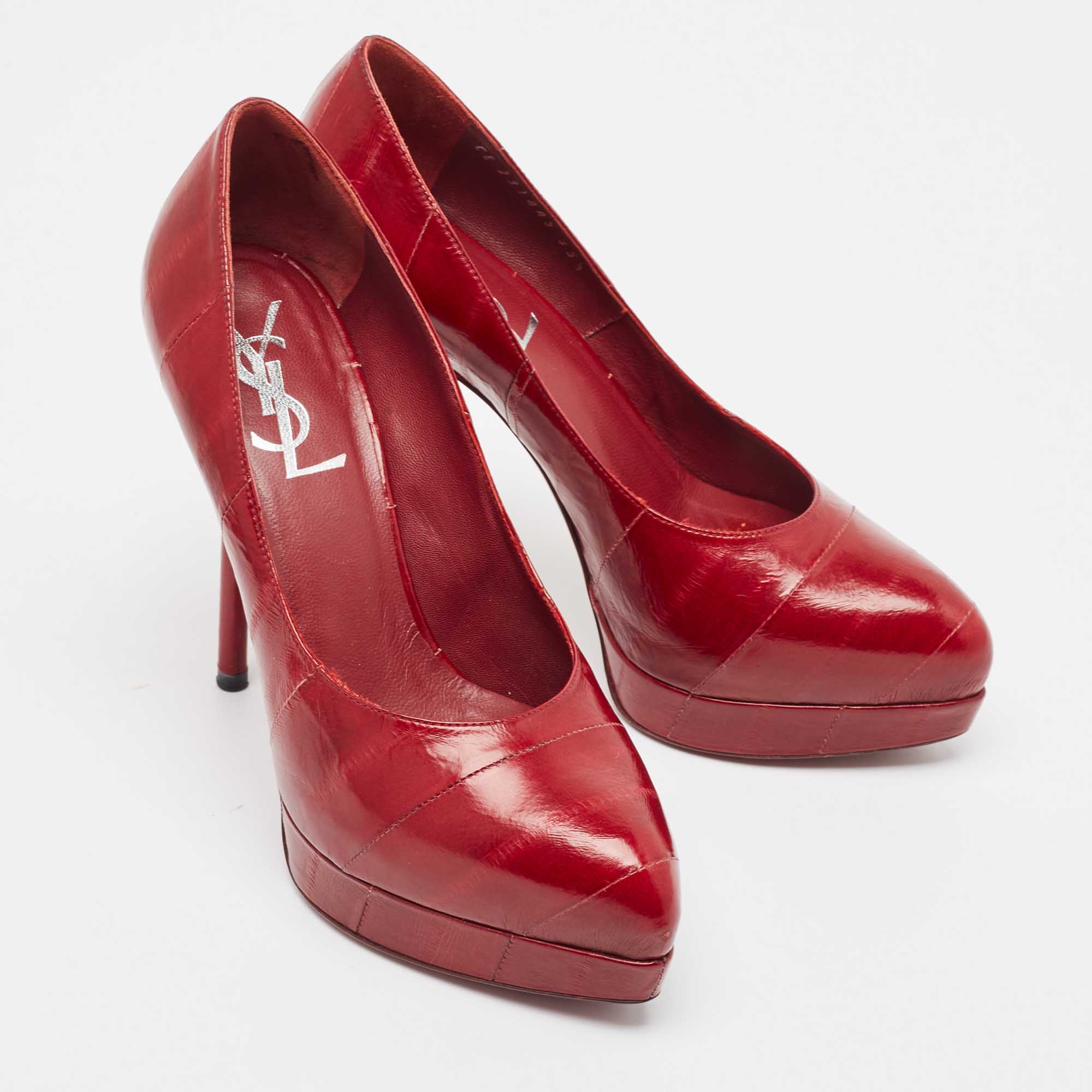Saint Laurent Burgundy Eel Leather Tribtoo Platform Pumps Size 35.5 