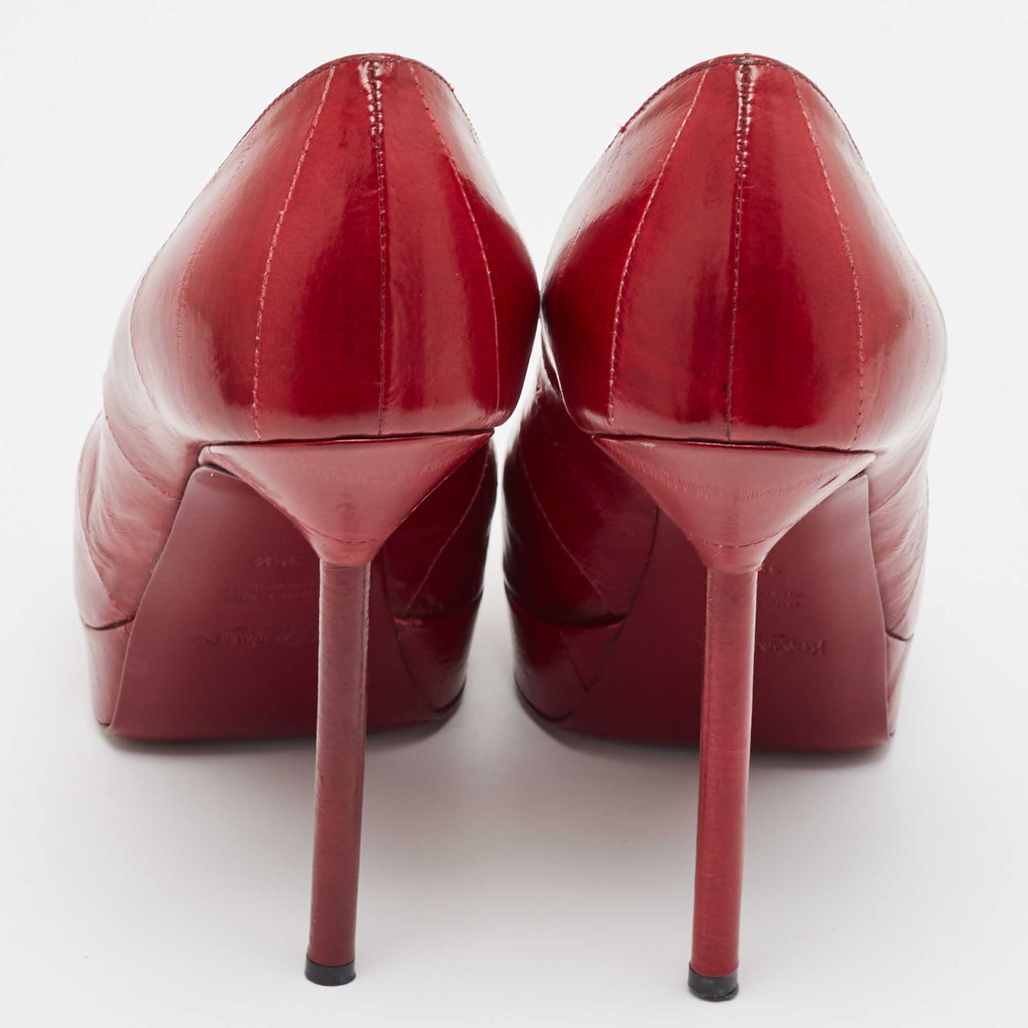 Saint Laurent Burgundy Eel Leather Tribtoo Platform Pumps Size 35.5 