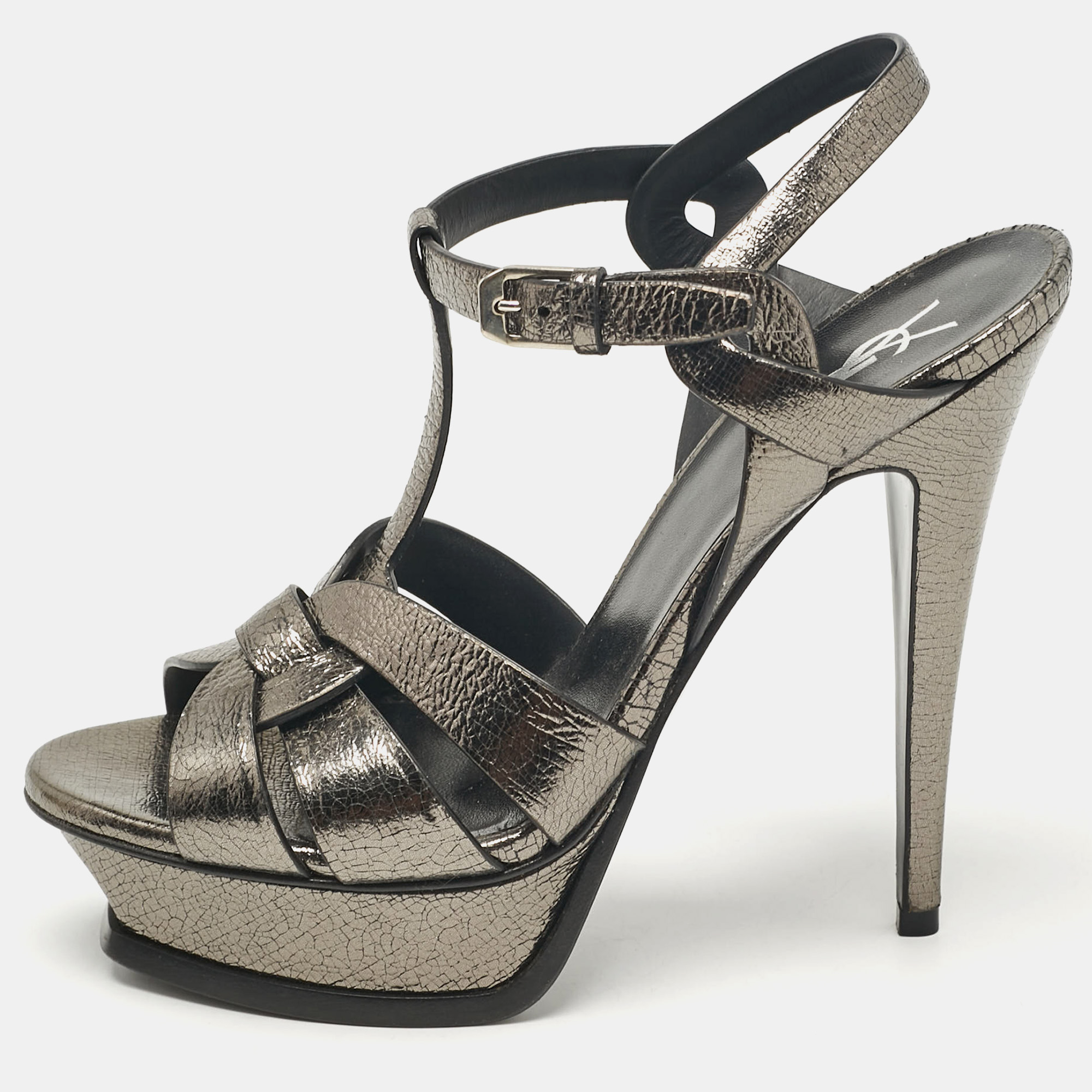 

Saint Laurent Metallic Leather Tribute Ankle Strap Sandals Size