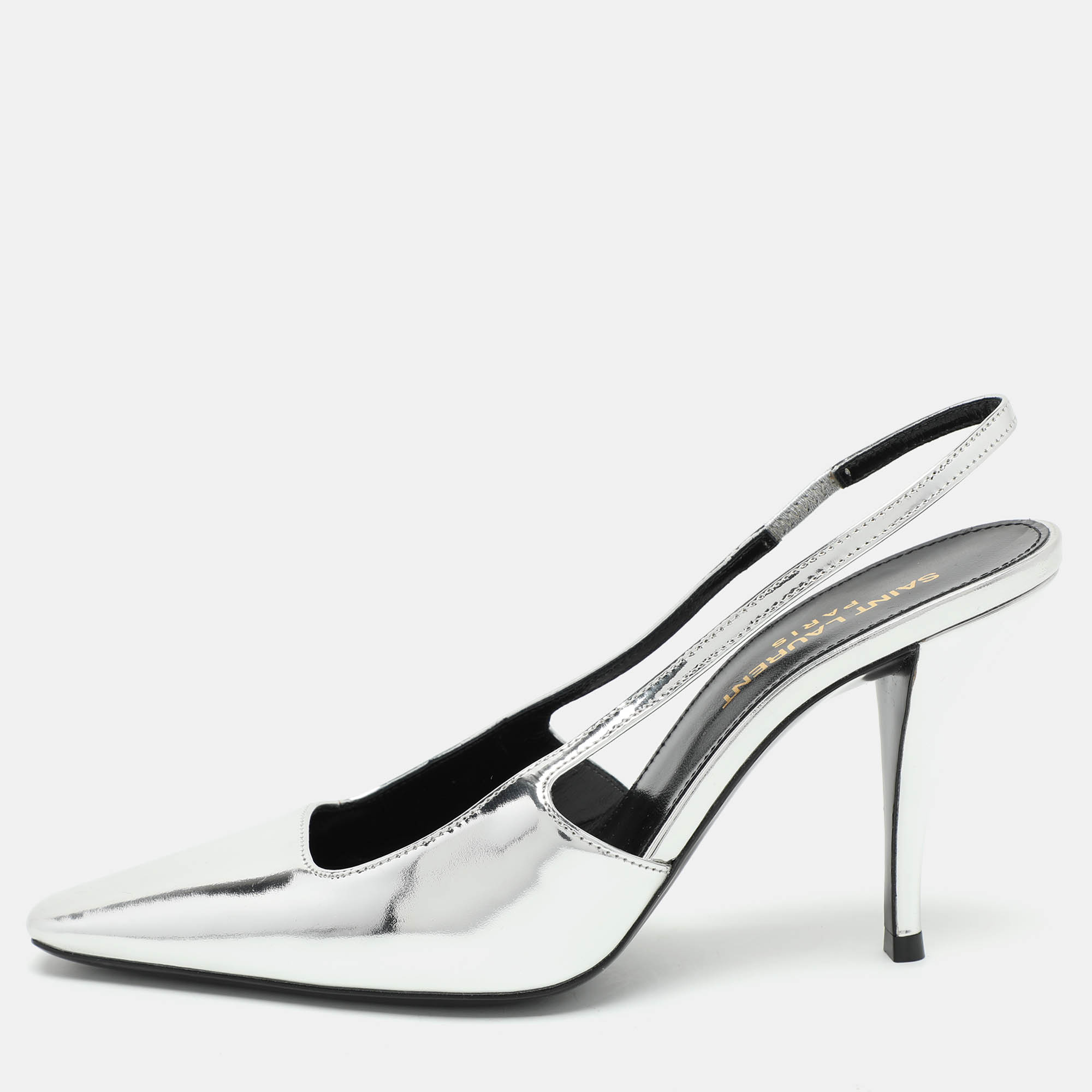 

Saint Laurent Silver Leather Blade Slingback Pumps Size