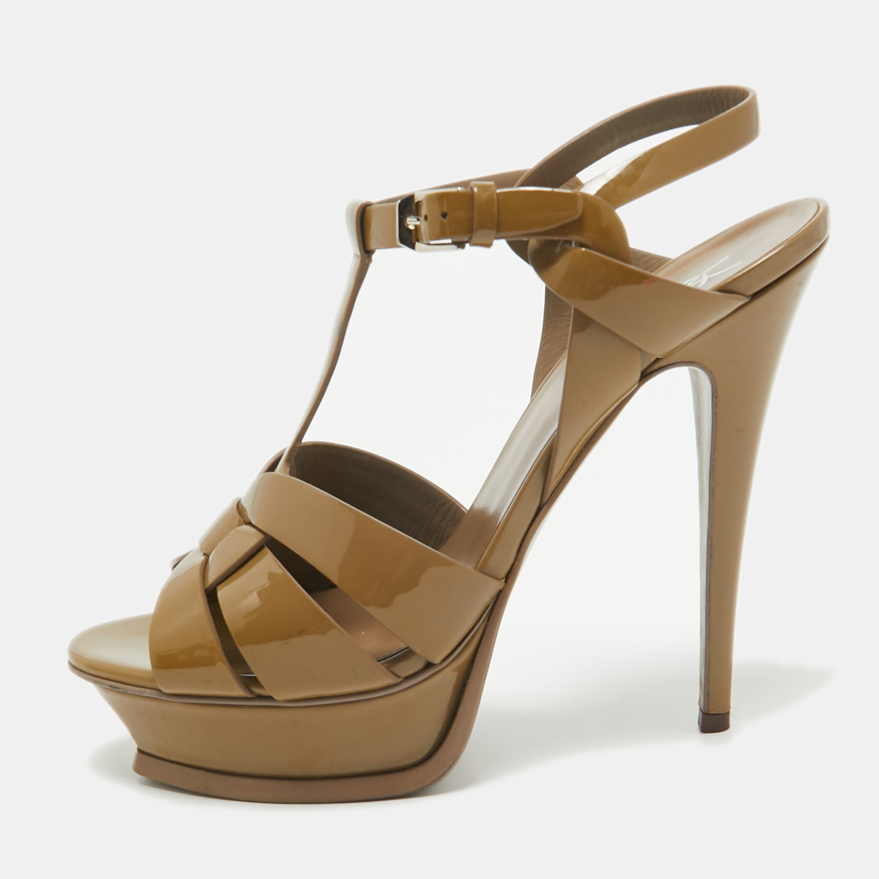 

Saint Laurent Brown Patent Leather Tribute Sandals Size