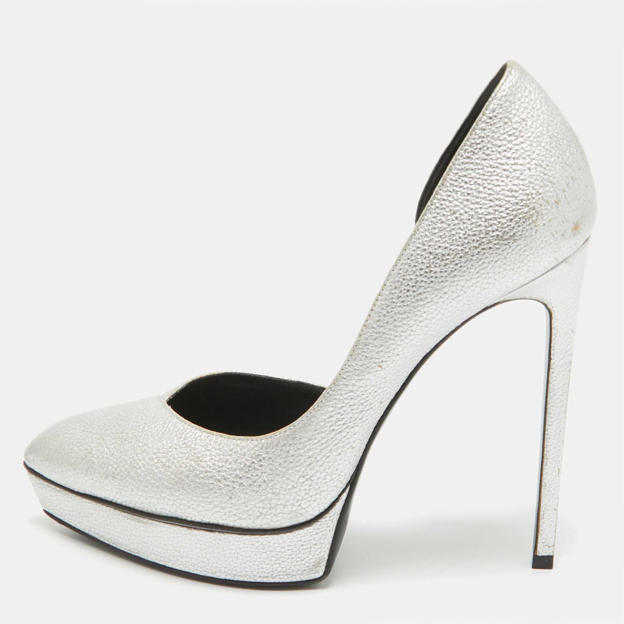 

Saint Laurent Silver Leather Janis D'orsay Pumps Size