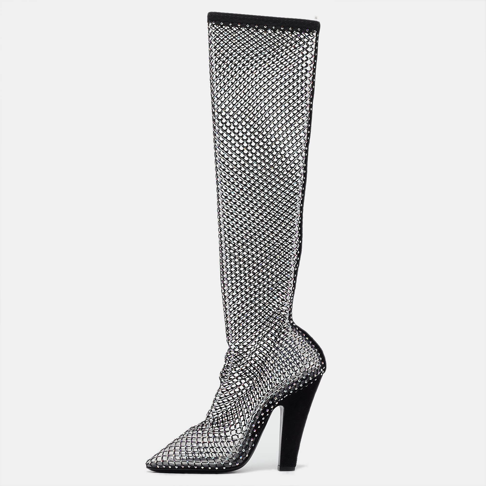 

Saint Laurent Paris Black Mesh and PVC Mid Calf Boots Size