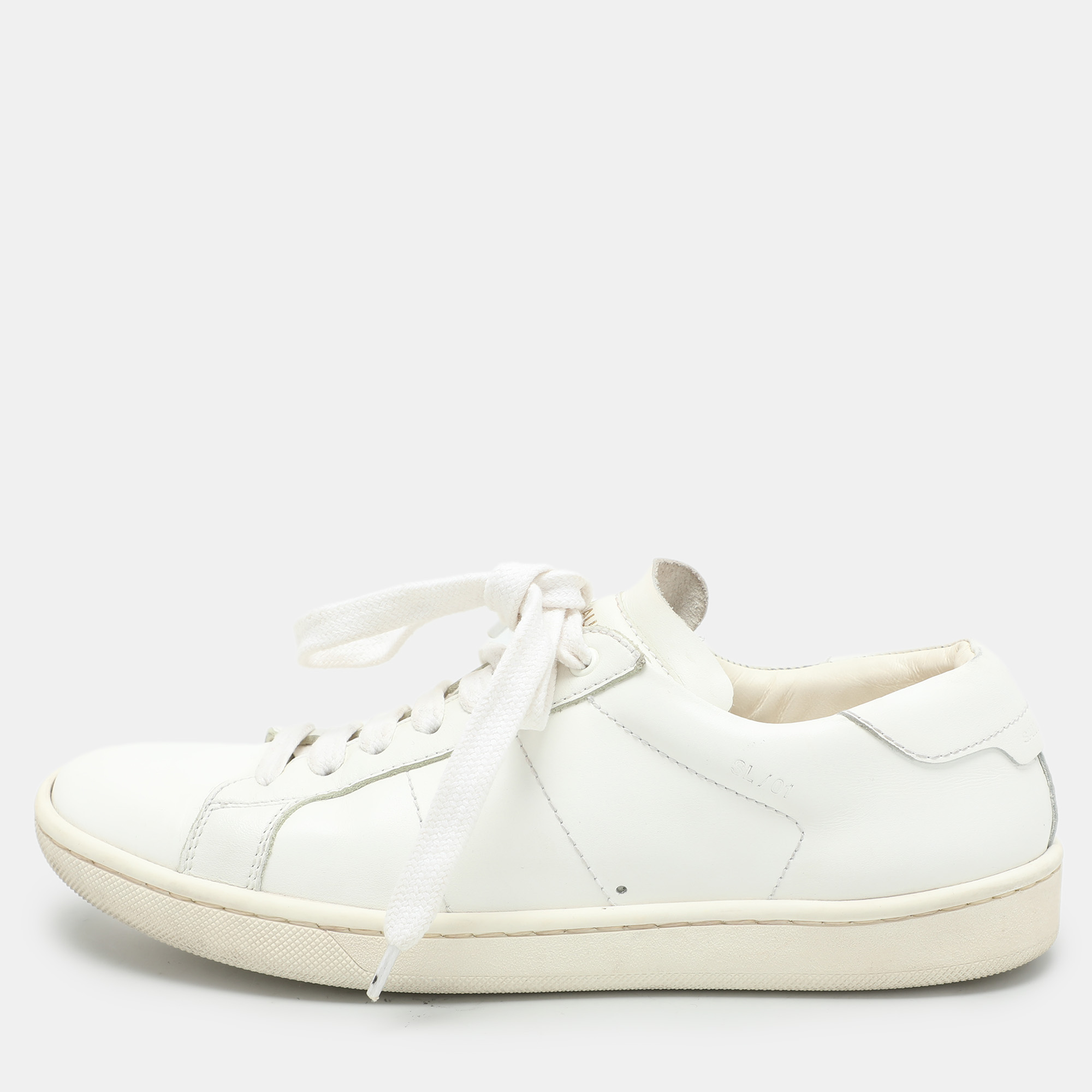 Pre-owned Saint Laurent White Leather Low Top Sneakers Size 34