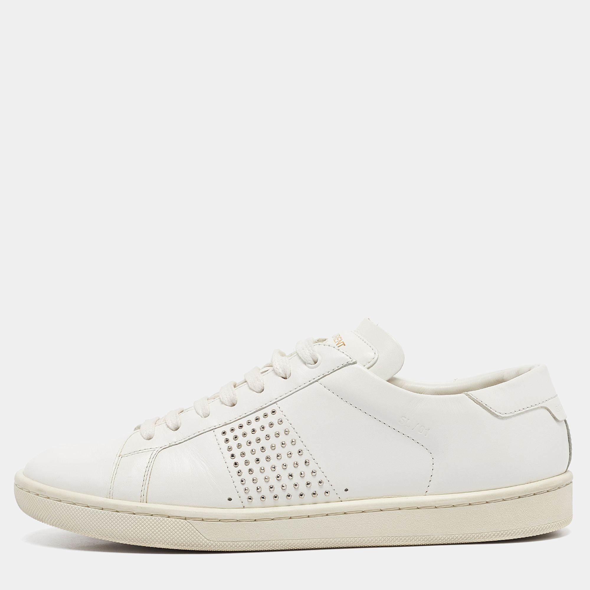 Pre-owned Saint Laurent White Leather Lace Up Sneakers Size 36