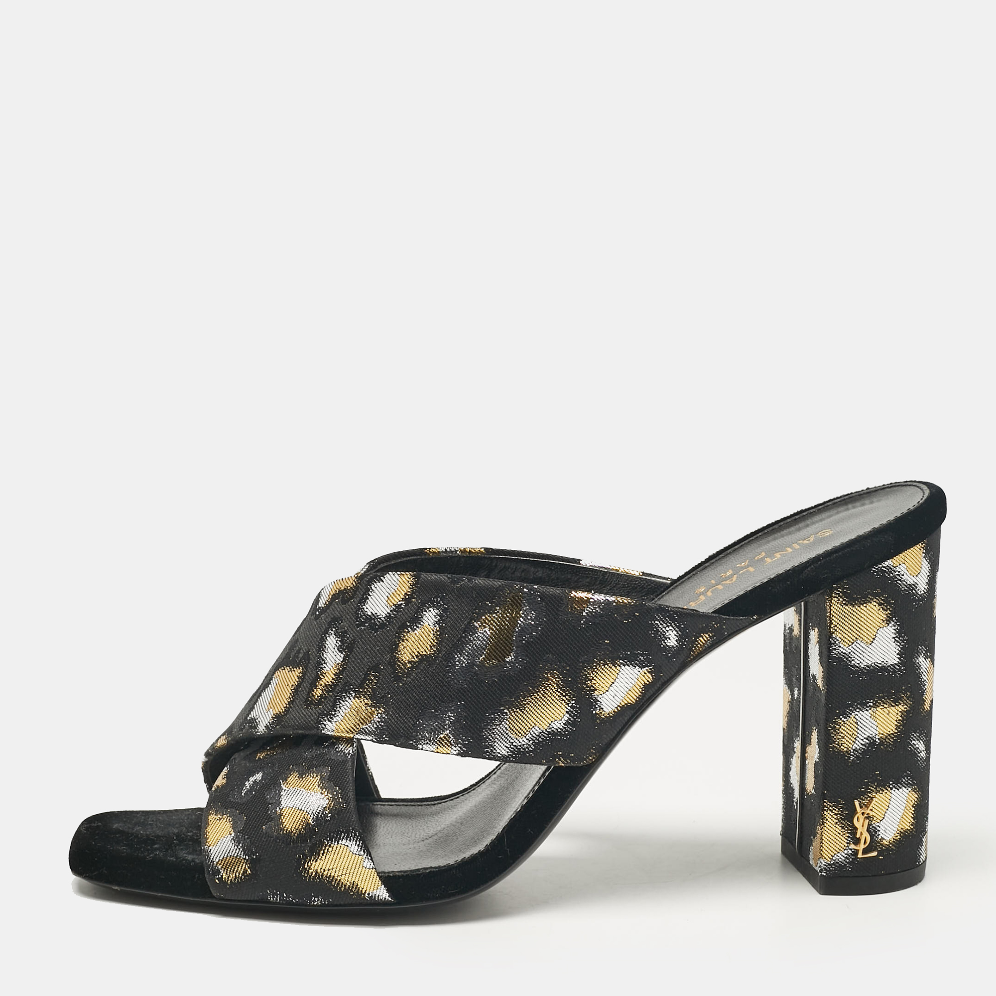 

Saint Laurent Black Lurex Fabric Slide Sandals Size