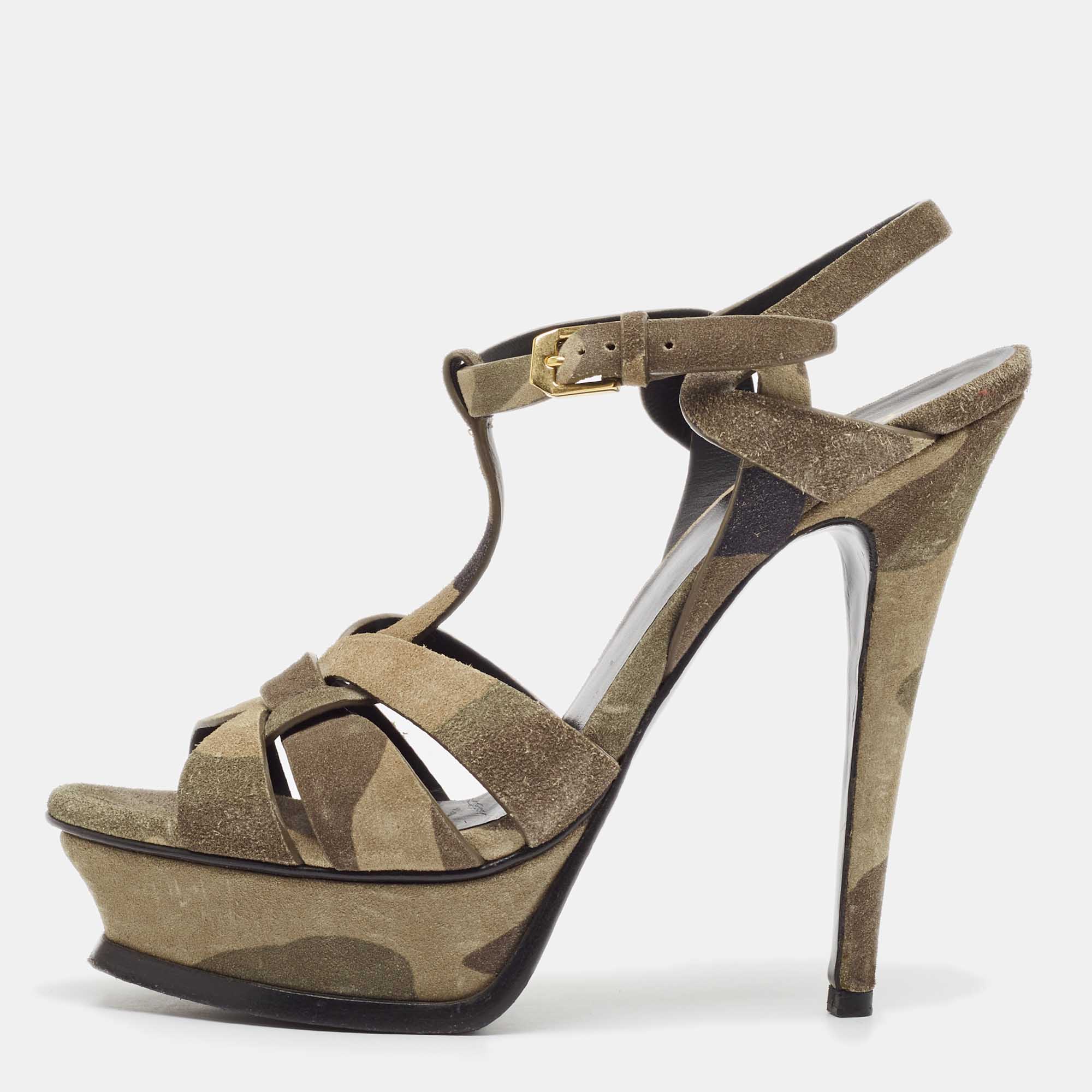 

Saint Laurent Green Suede Tribute Platform Sandals Size