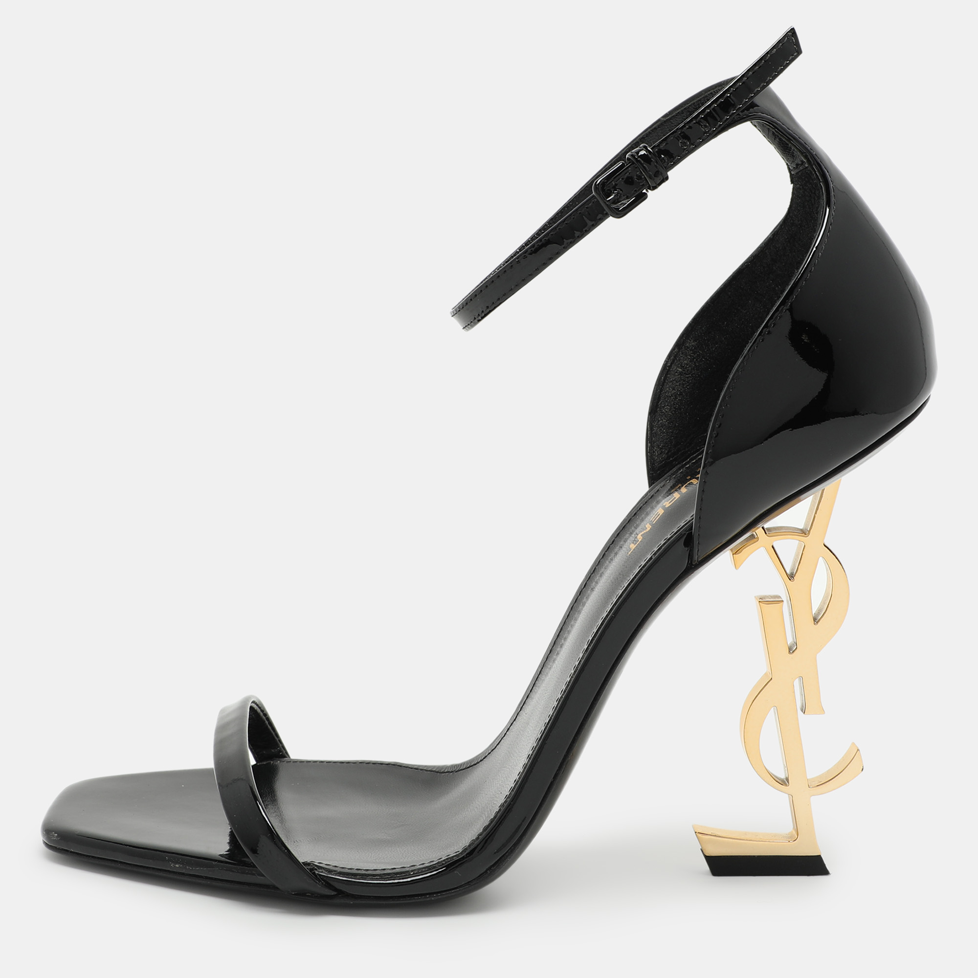 

Saint Laurent Black Patent Leather Opyum Ankle Strap Sandals Size