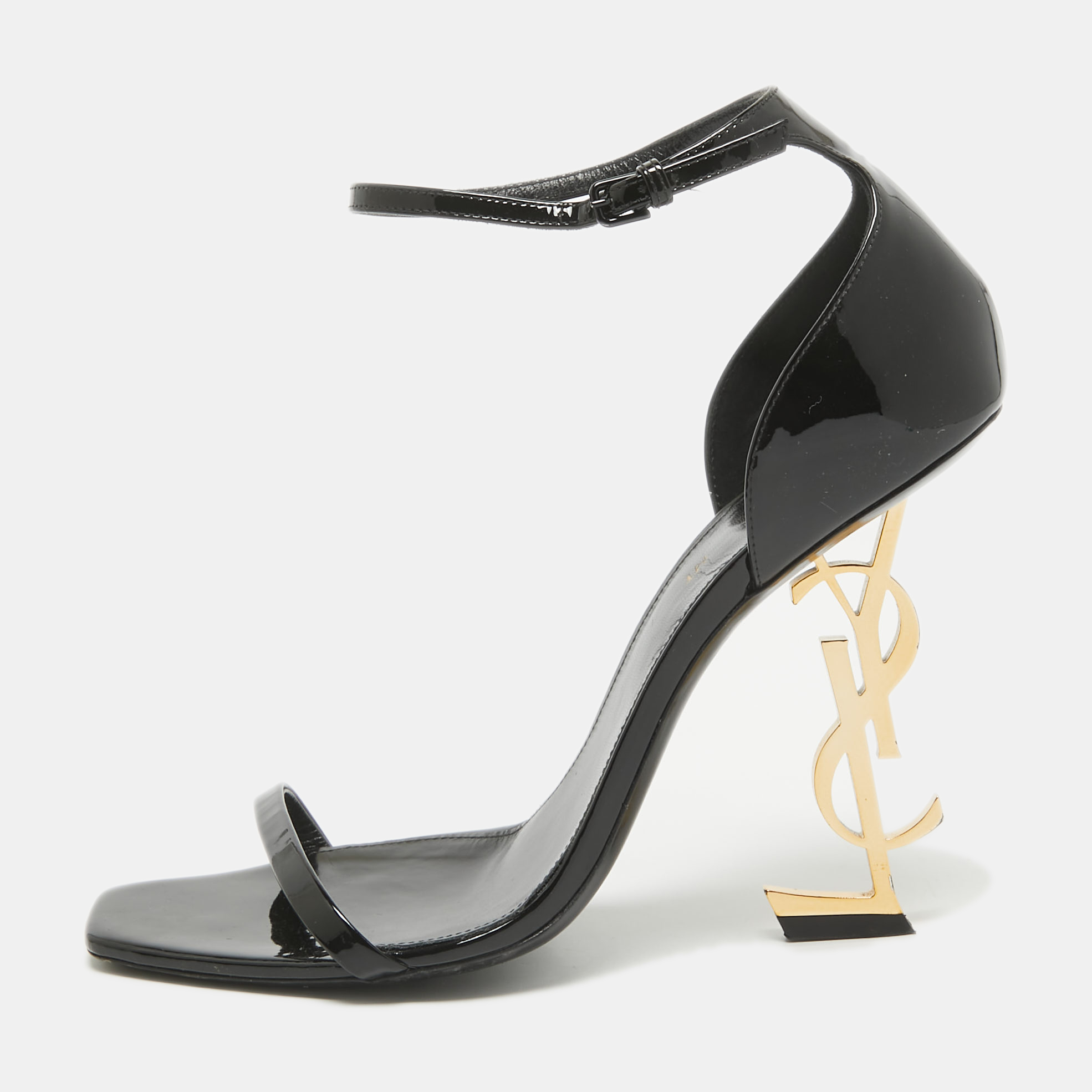 

Saint Laurent Black Patent Leather Opyum Ankle Strap Sandals Size