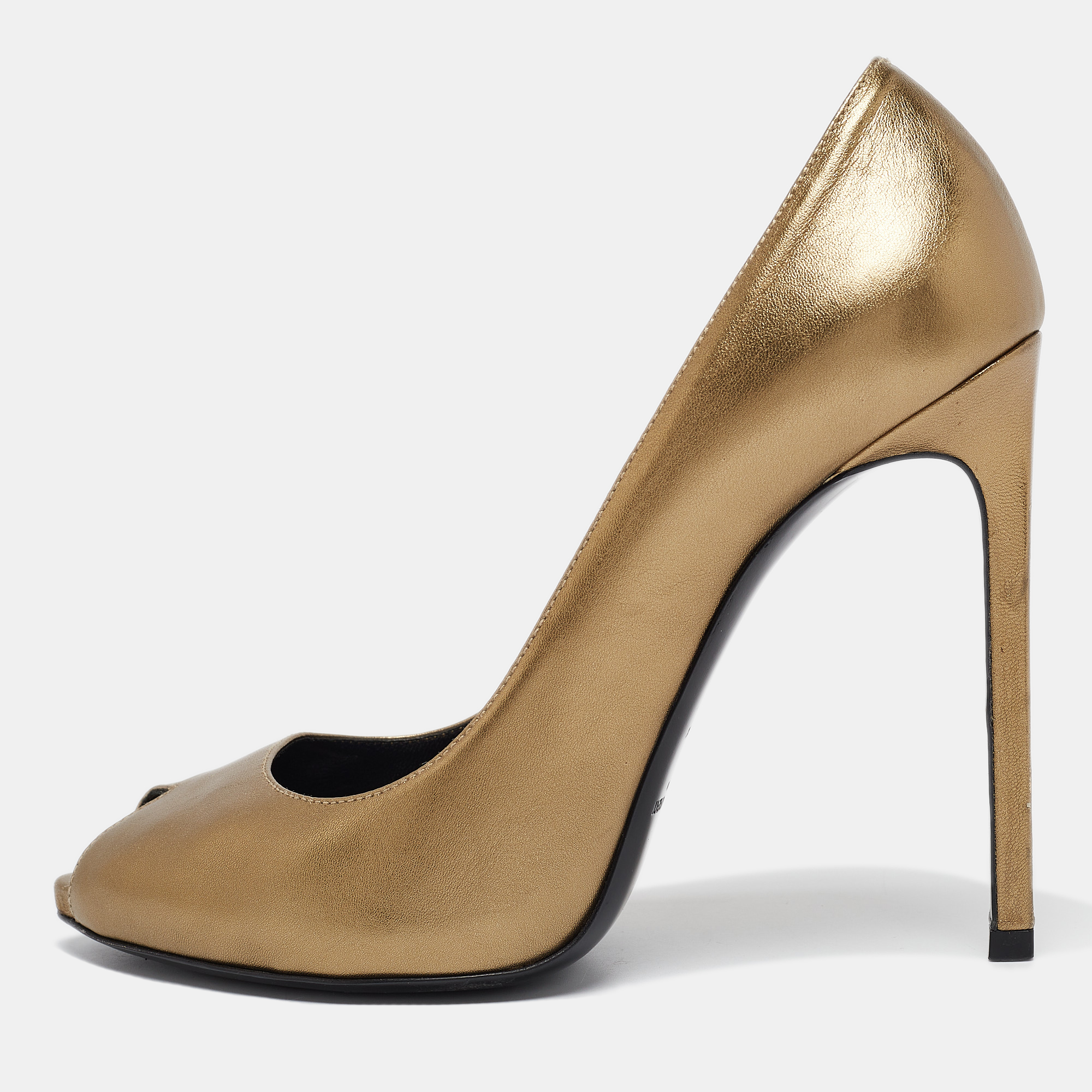 

Saint Laurent Gold Leather Peep Toe Pumps Size