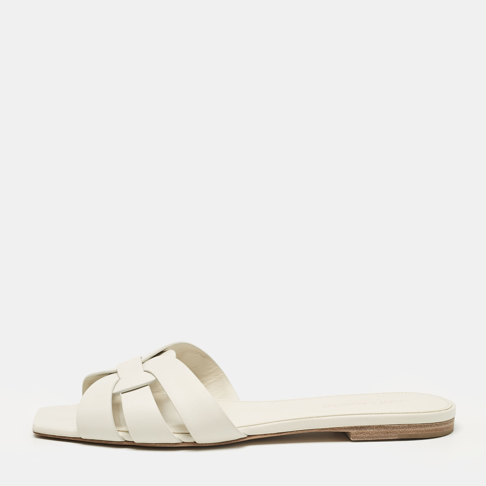 

Saint Laurent White Leather Tribute Flat Sandals Size