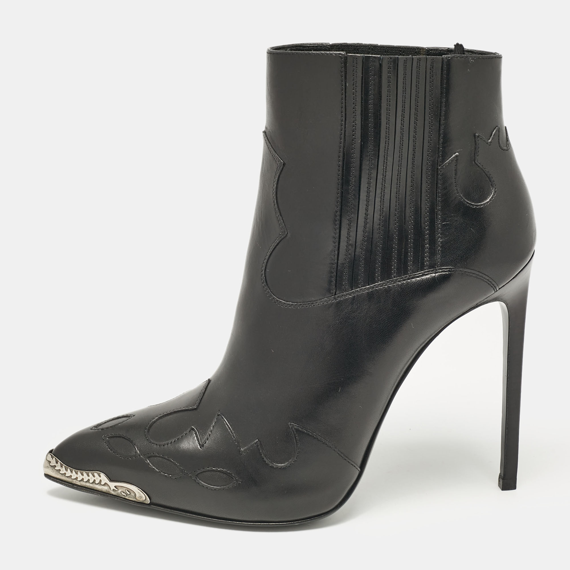 

Saint Laurent Black Leather Western Ankle Length Boots Size