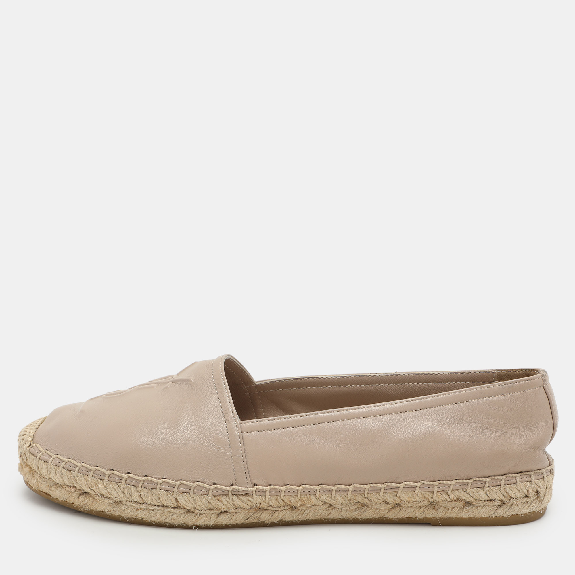 

Saint Laurent Beige Leather Cassandra Espadrille Flats Size