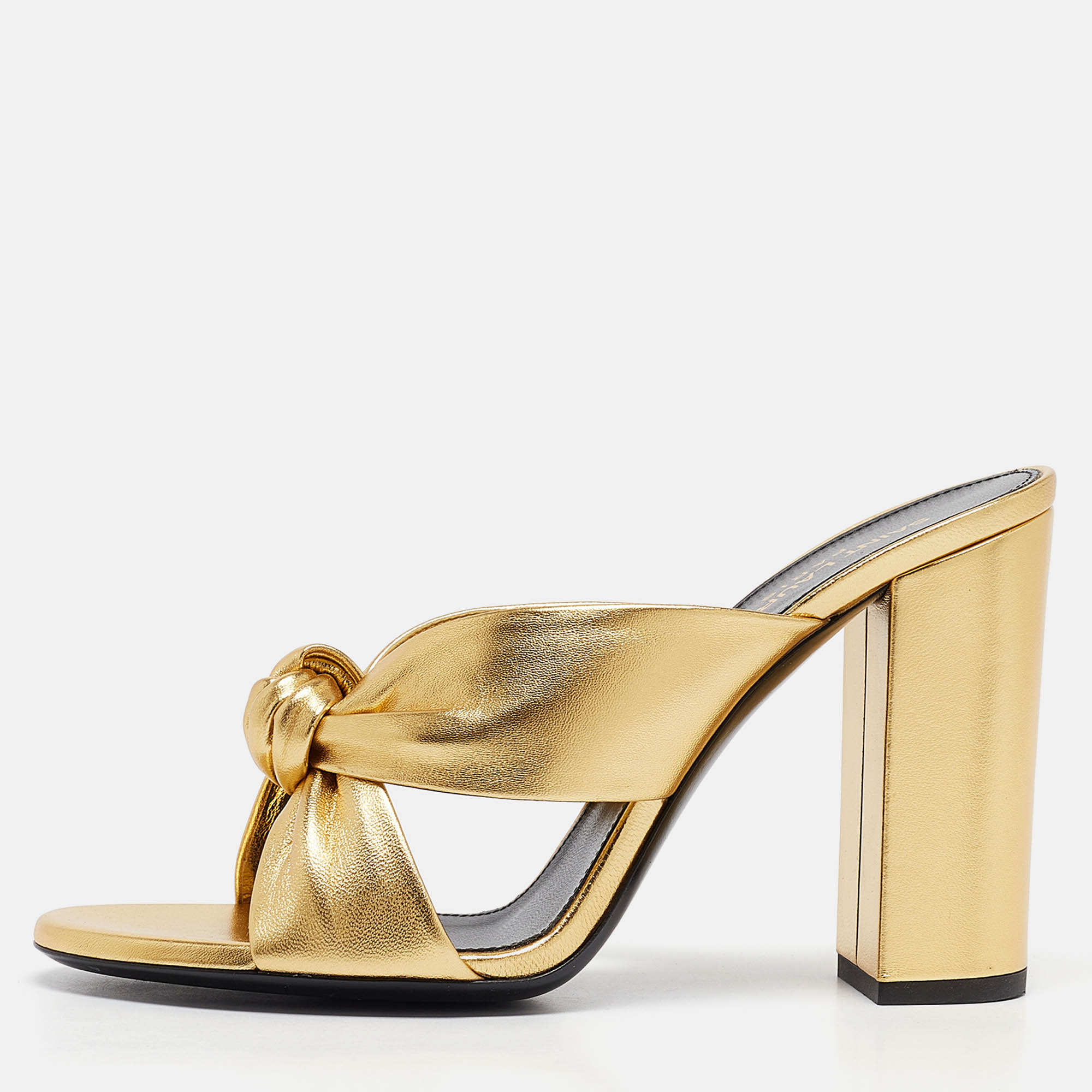 

Saint Laurent Gold Leather Bianca Slide Sandals Size