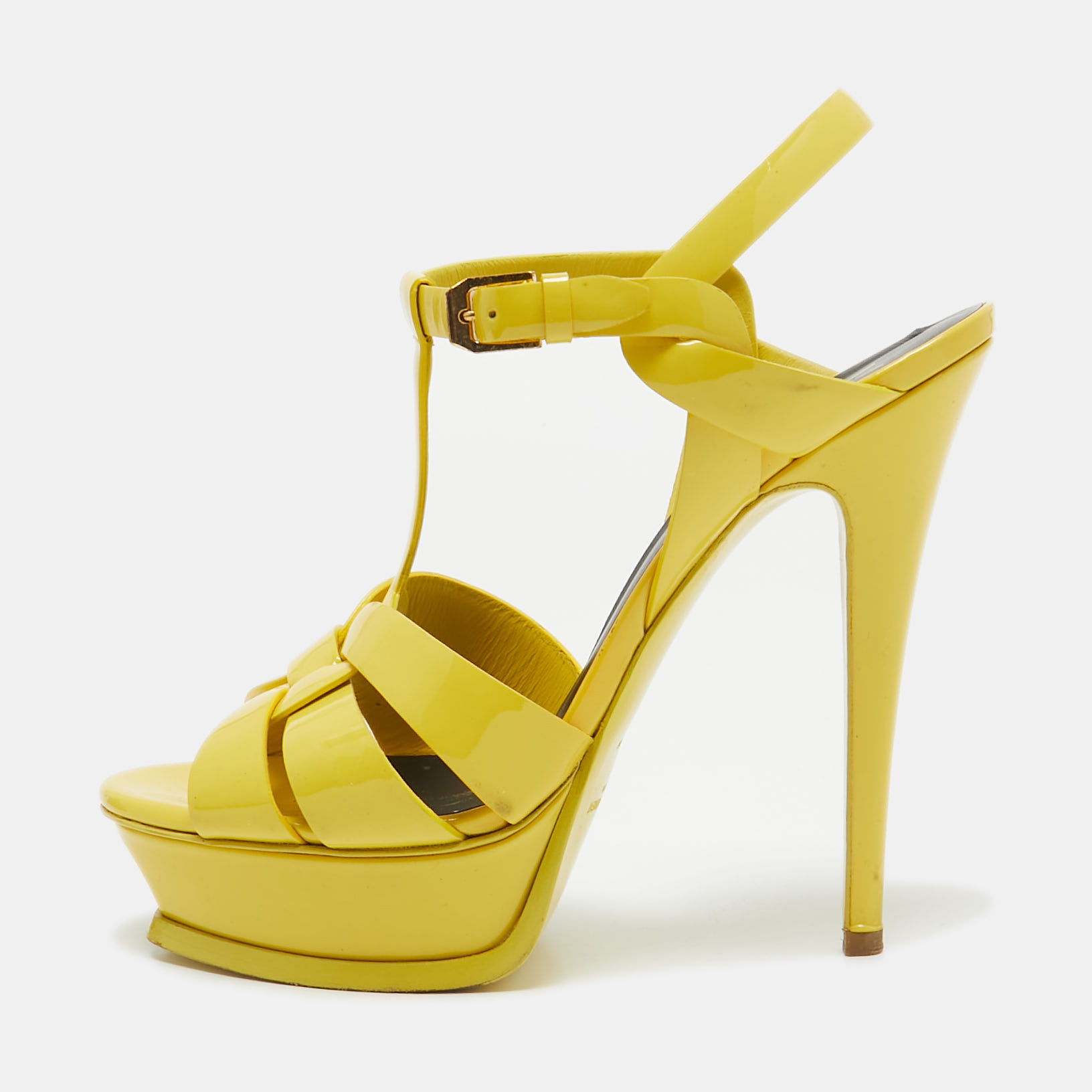 

Saint Laurent Yellow Patent Tribute Platform Sandals Size