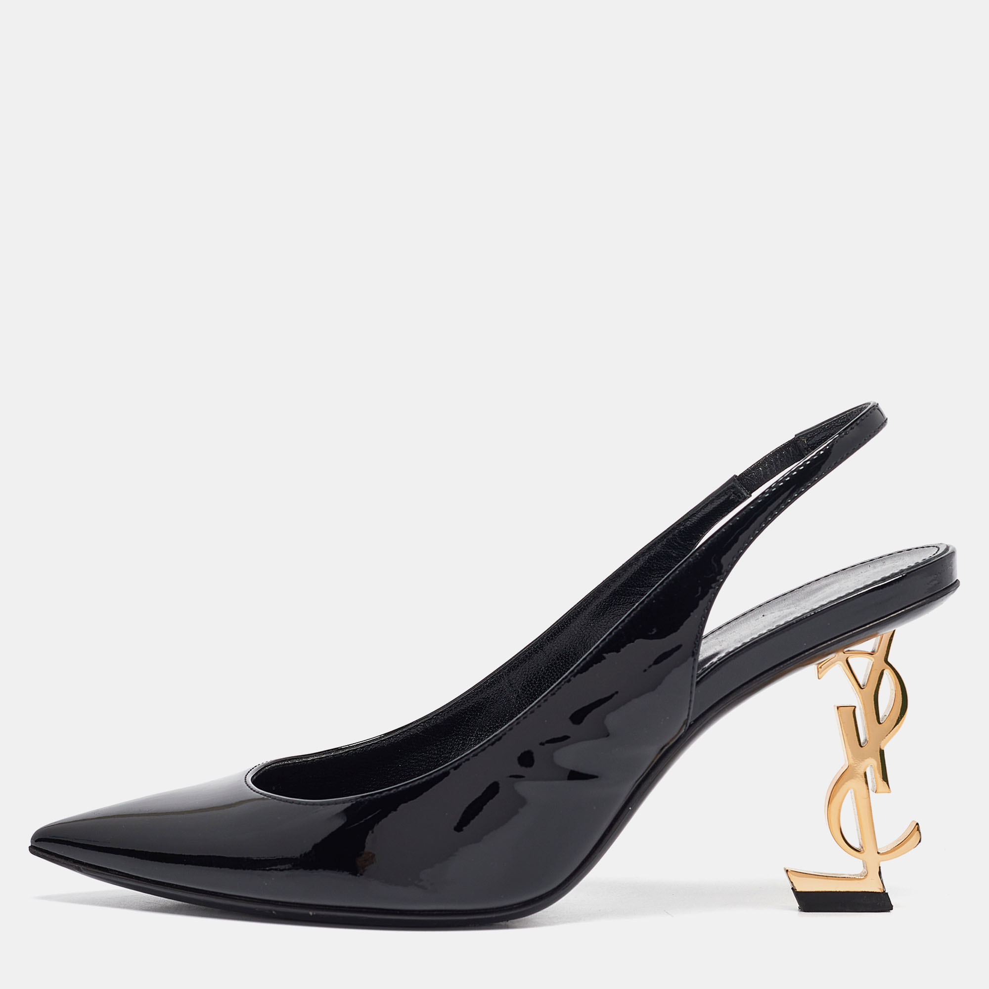 Pre-owned Saint Laurent Black Patent Leather Opyum Slingback Pumps Size 36