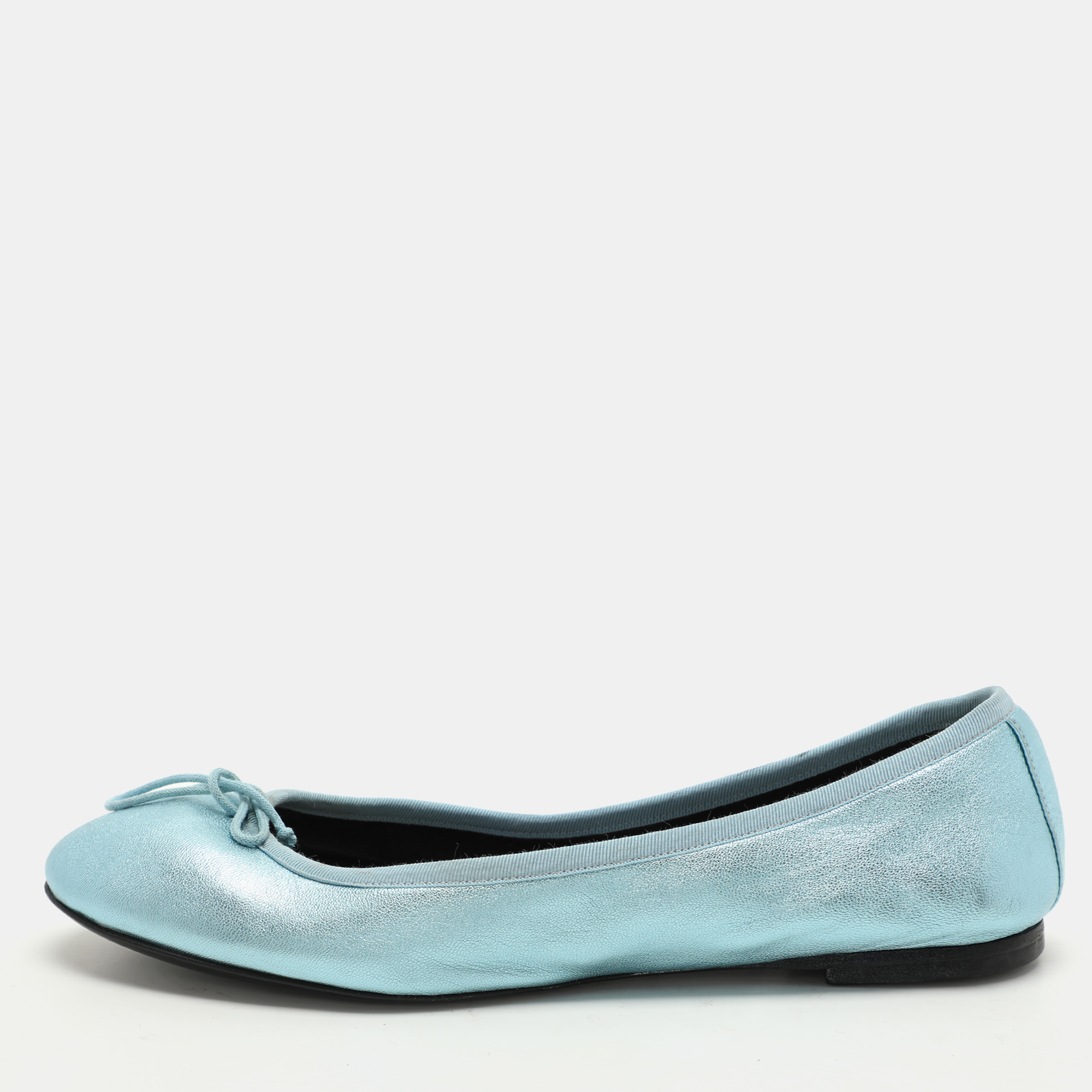 

Saint Laurent Metallic Blue Leather Bow Ballet Flats Size