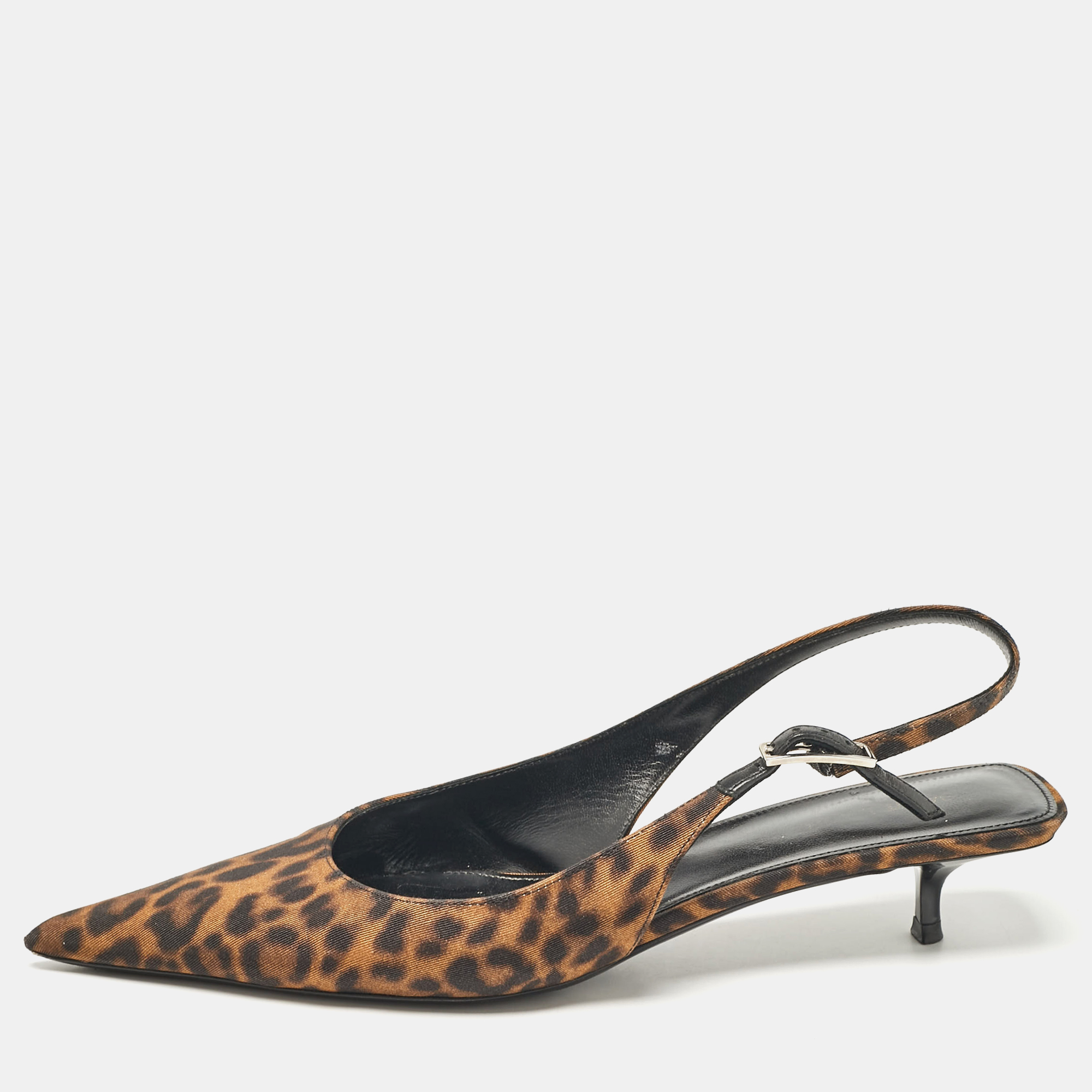 

Saint Laurent Brown/Black Leopard Print Canvas Cherish Slingback Pumps Size