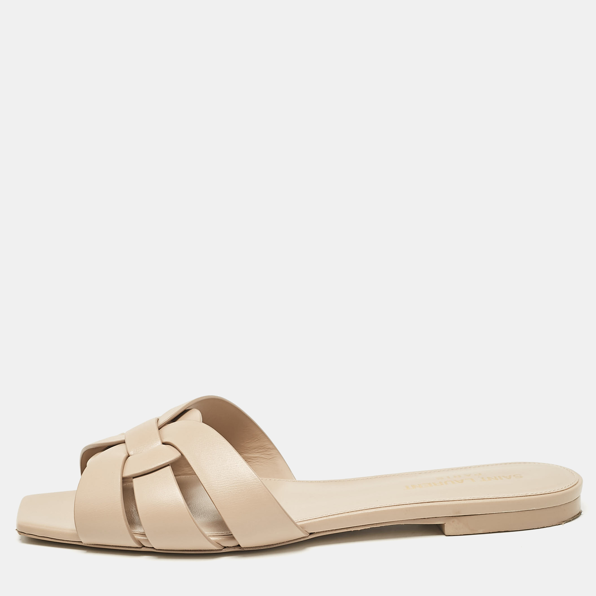 

Saint Laurent Beige Leather Tribute Flat Sandals Size