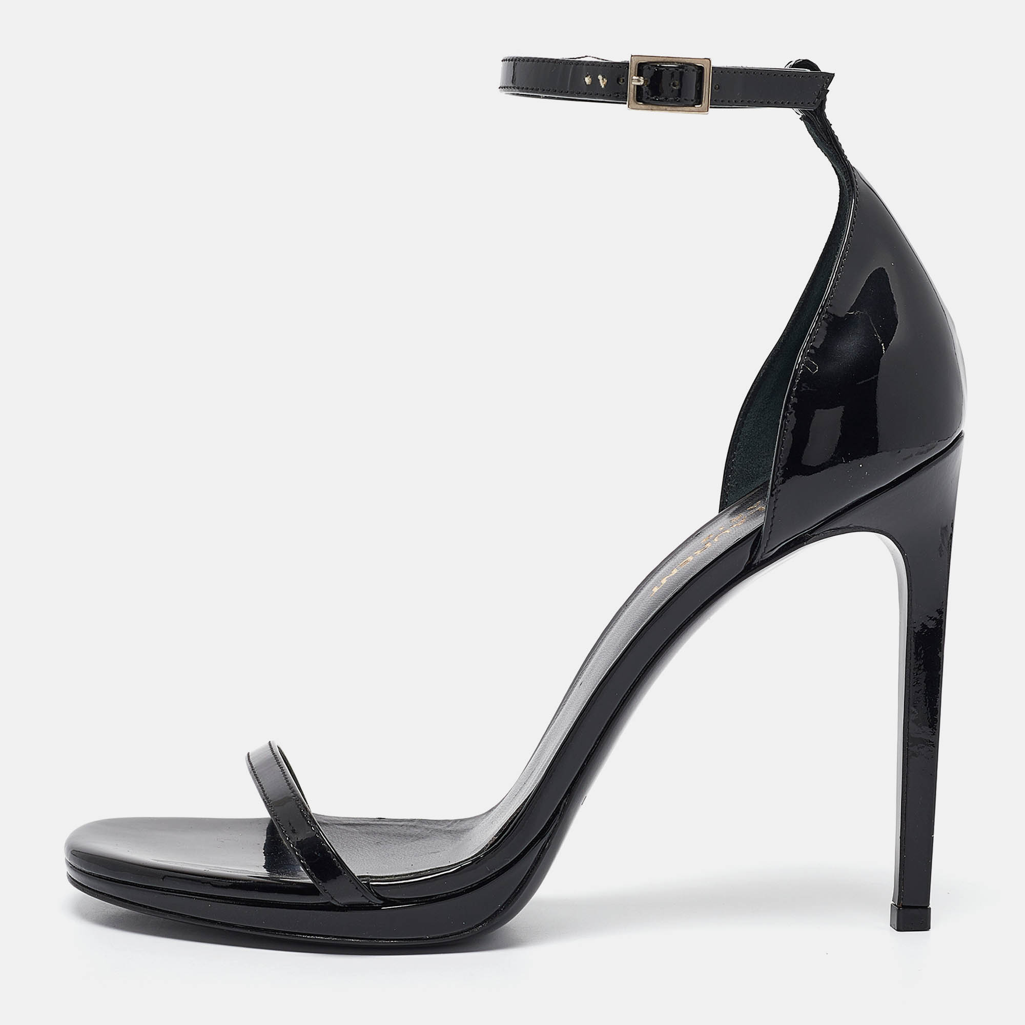 

Saint Laurent Black Patent Leather Jane Ankle Strap Sandals Size