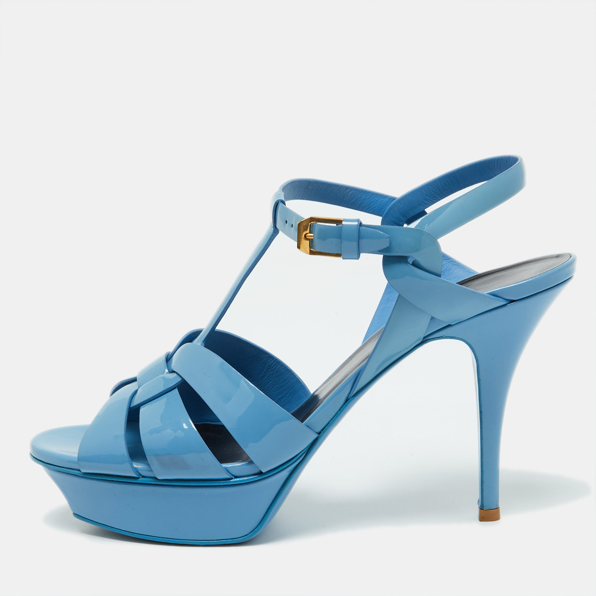 

Saint Laurent Blue Patent Leather Tribute Platform Sandals Size