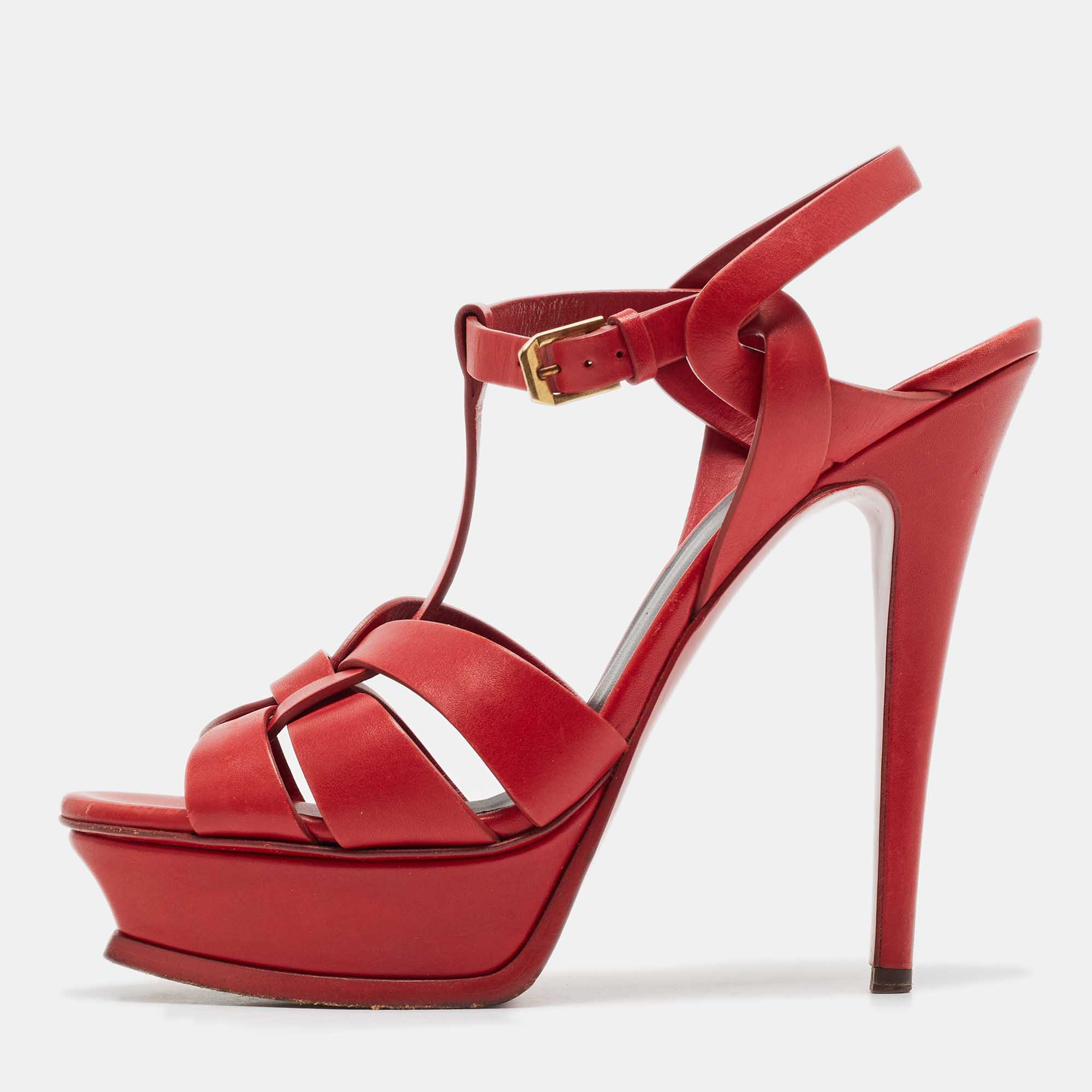 

Saint Laurent Red Leather Tribute Platform Sandals Size