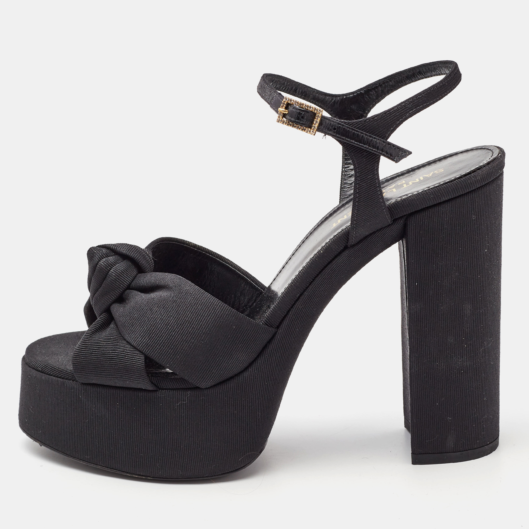 

Saint Laurent Black Knotted Canvas Bianca Sandals Size