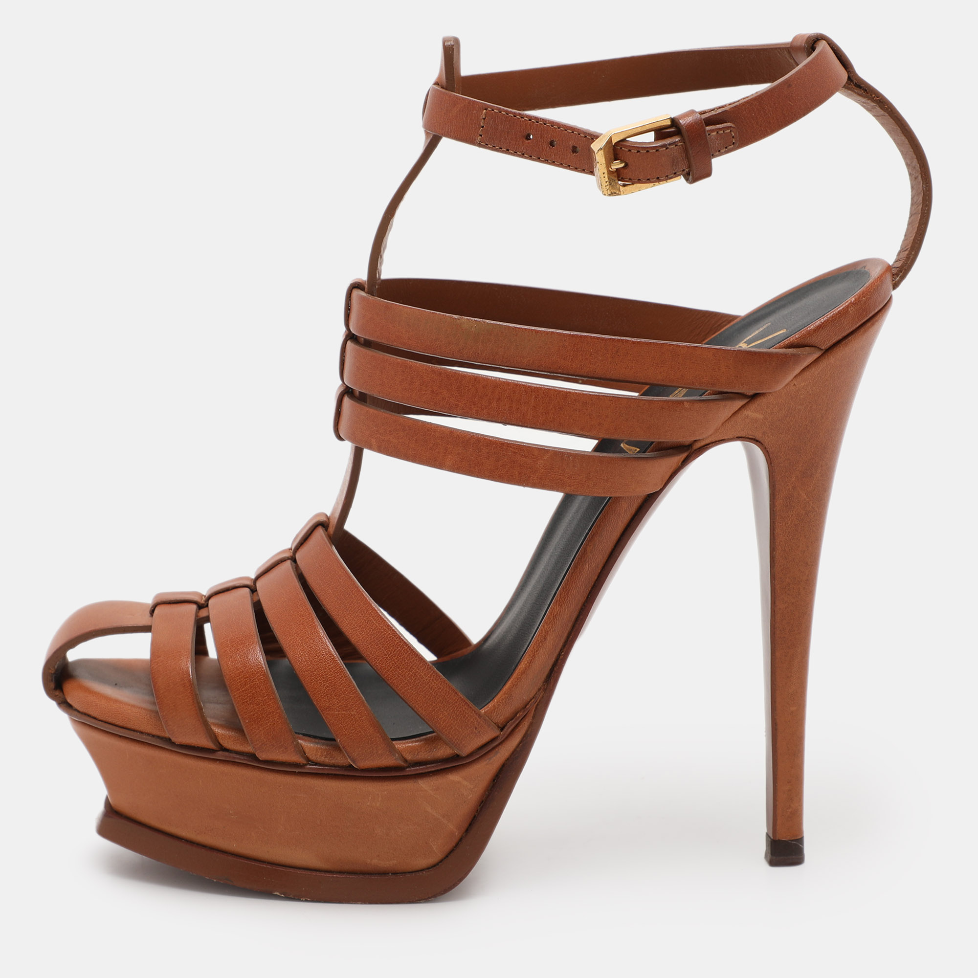 

Saint Laurent Brown Leather Ankle Strap Sandals Size