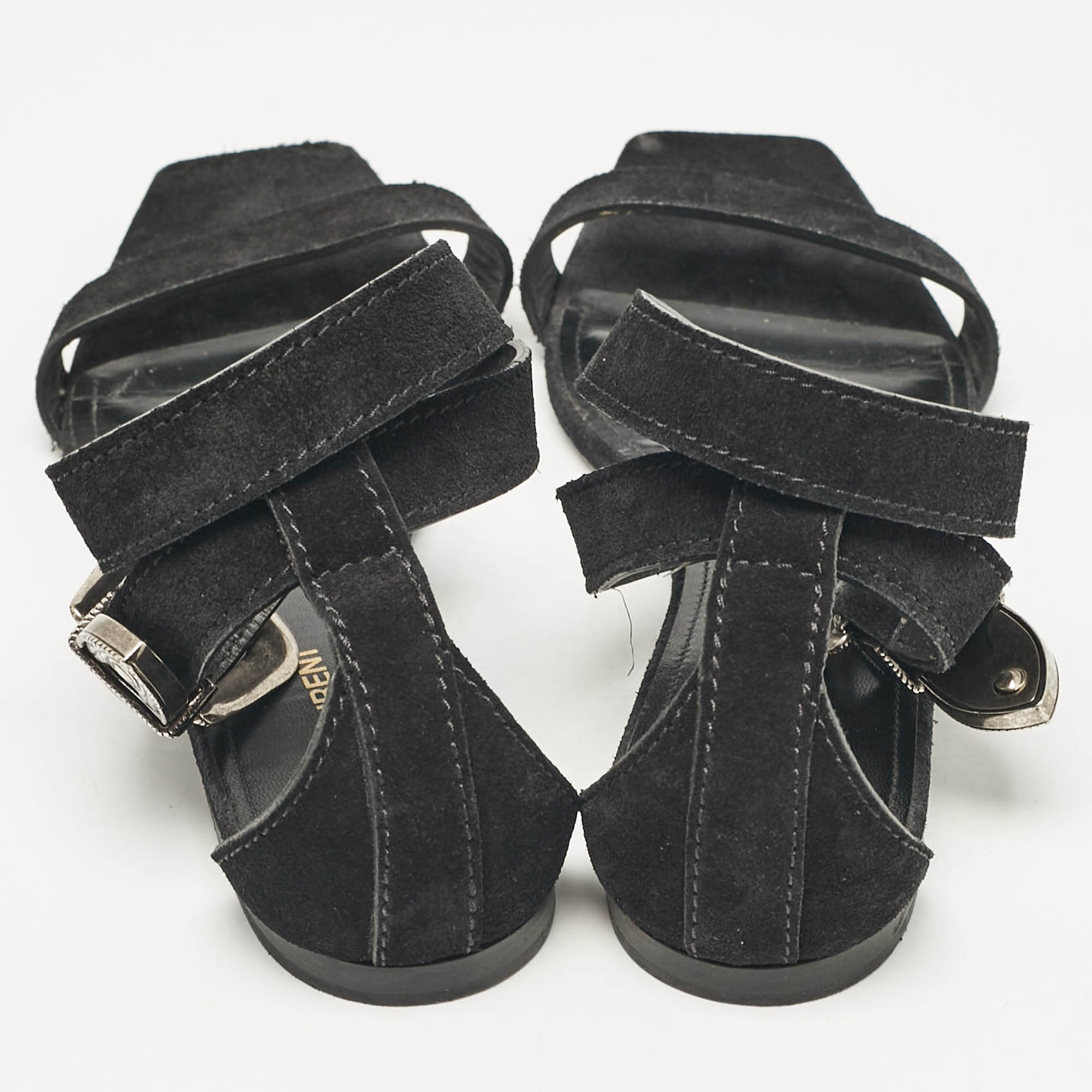 Saint Laurent Black Suede Ankle Strap Flat Sandals Size 39 
