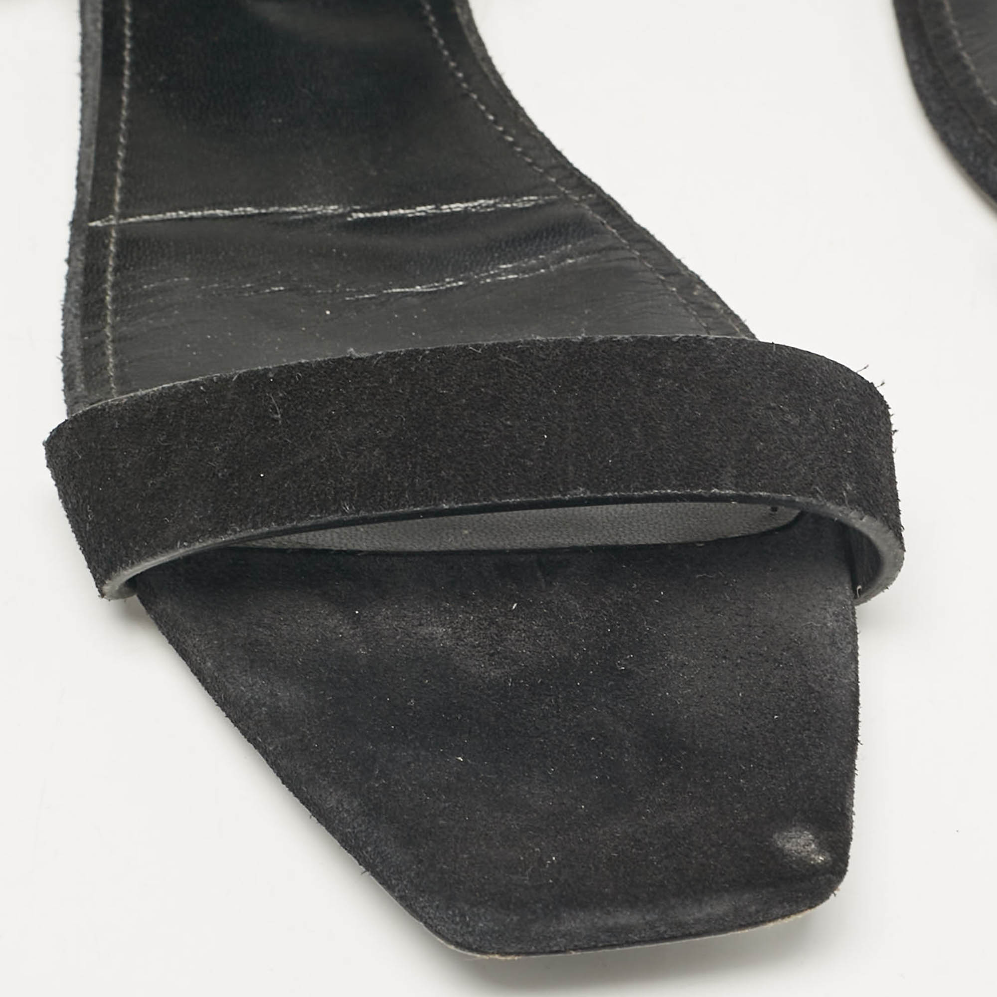 Saint Laurent Black Suede Ankle Strap Flat Sandals Size 39 