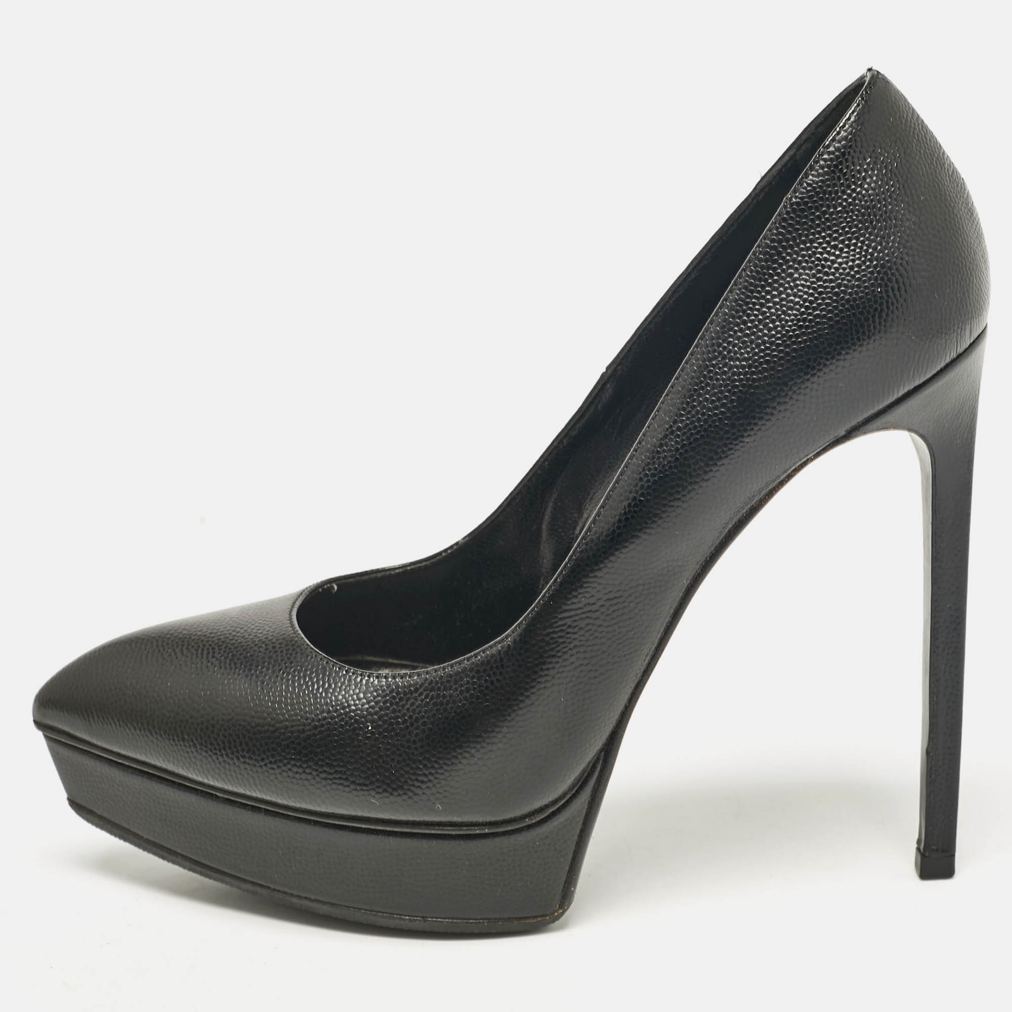 

Saint Laurent Black Leather Janis Pointed Toe Platform Pumps Size