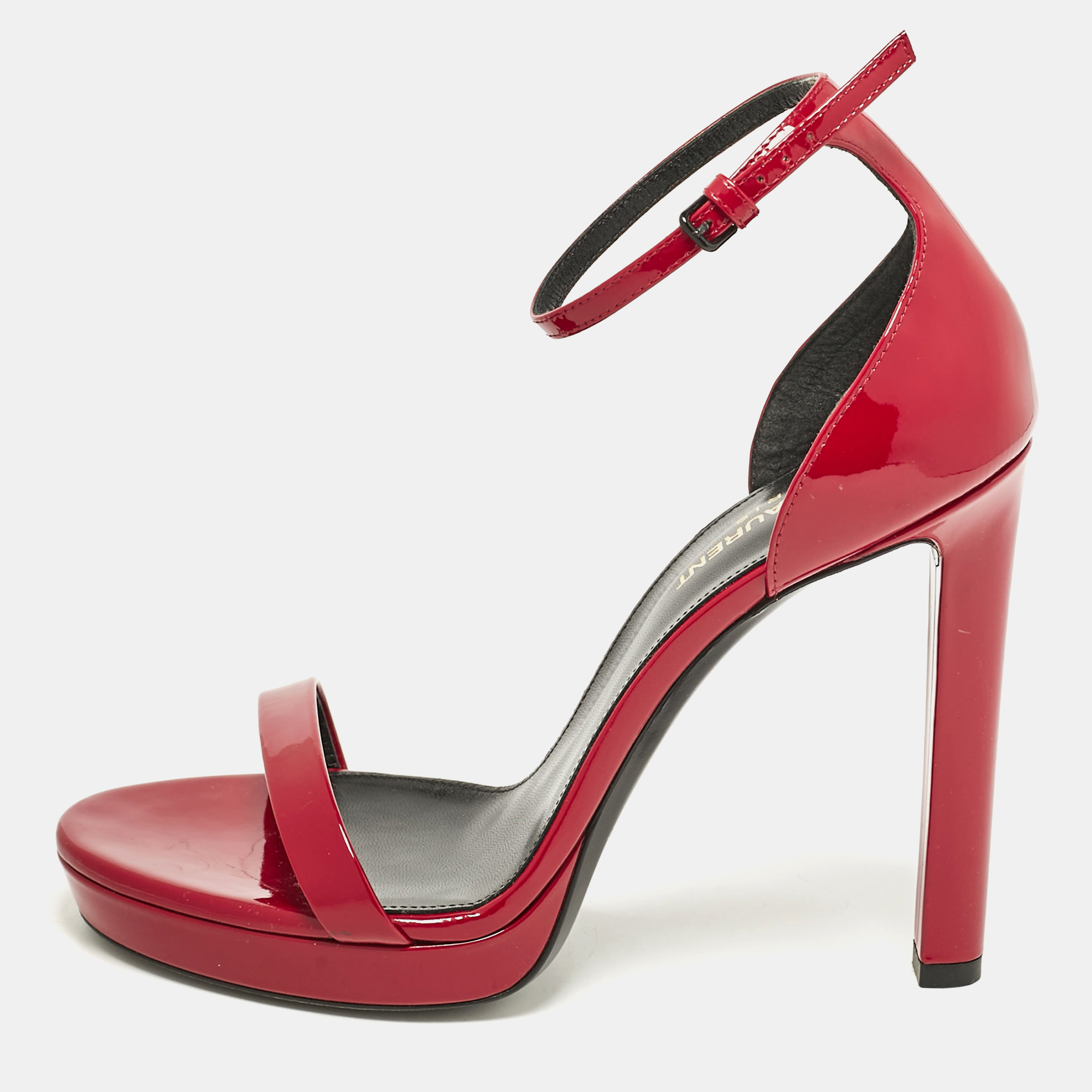 

Saint Laurent Red Patent Leather Jane Ankle Strap Sandals Size