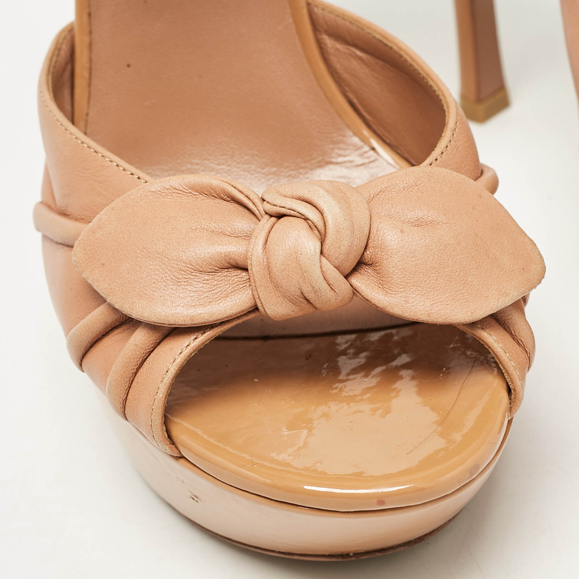 Saint Laurent Brown Patent Leather Ankle Strap Sandals Size 38.5 