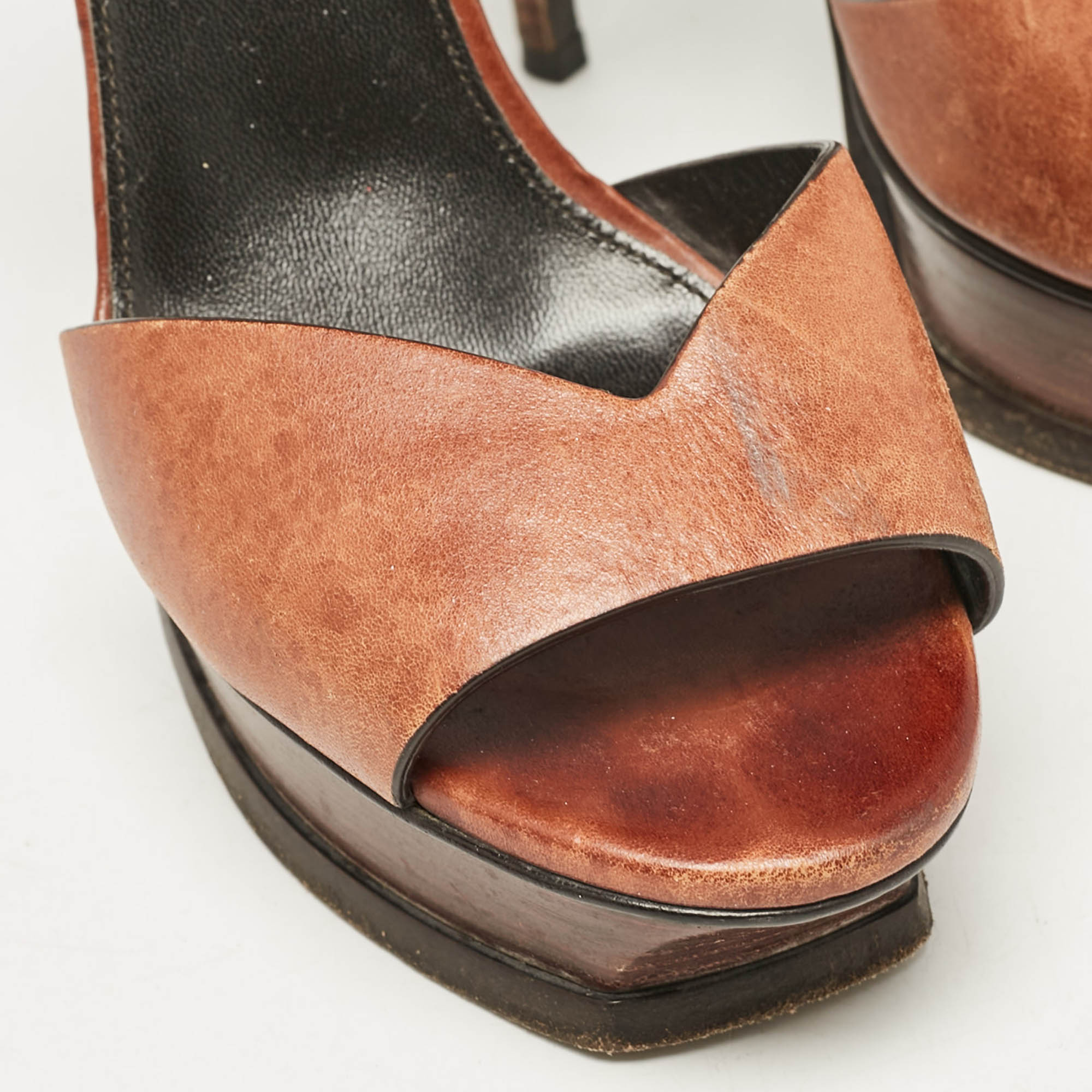 Saint Laurent Brown Leather Ankle Strap Sandals Size 38 
