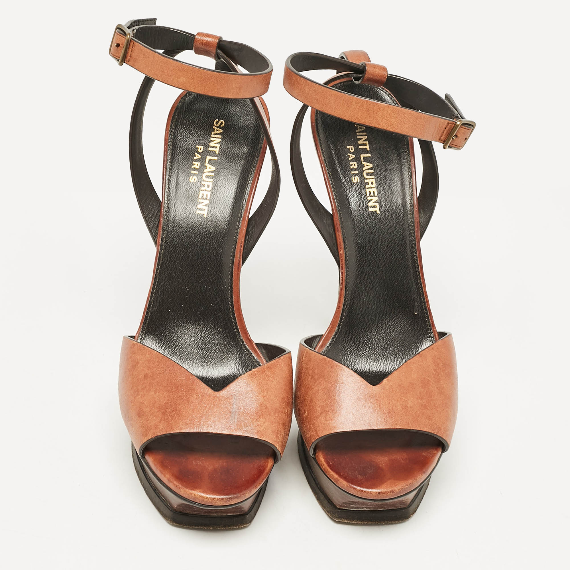 Saint Laurent Brown Leather Ankle Strap Sandals Size 38 