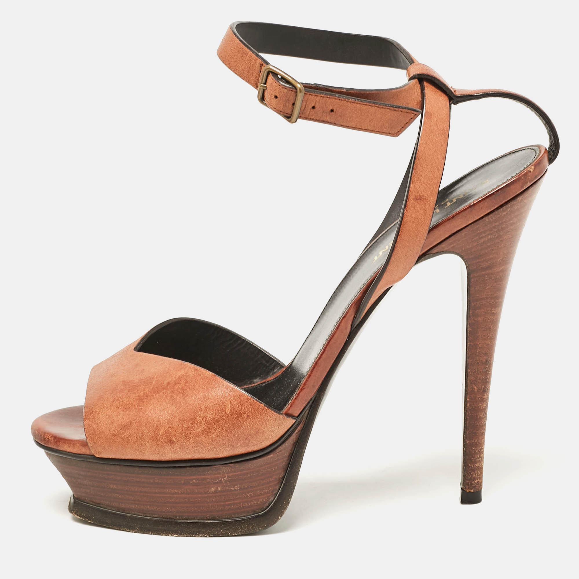 

Saint Laurent Brown Leather Ankle Strap Sandals Size