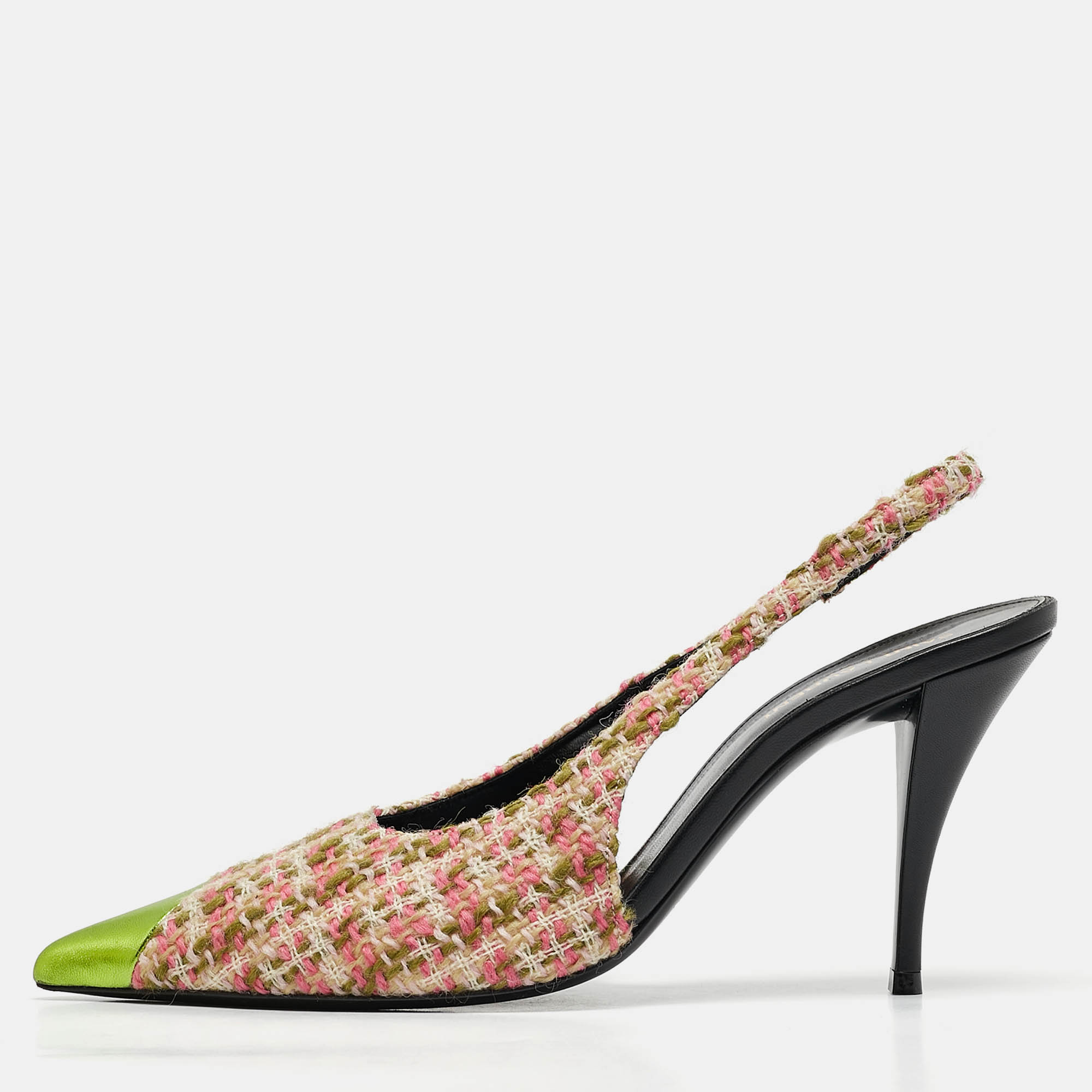 

Saint Laurent Multicolor Tweed and Leather Vesper Slingback Pumps Size