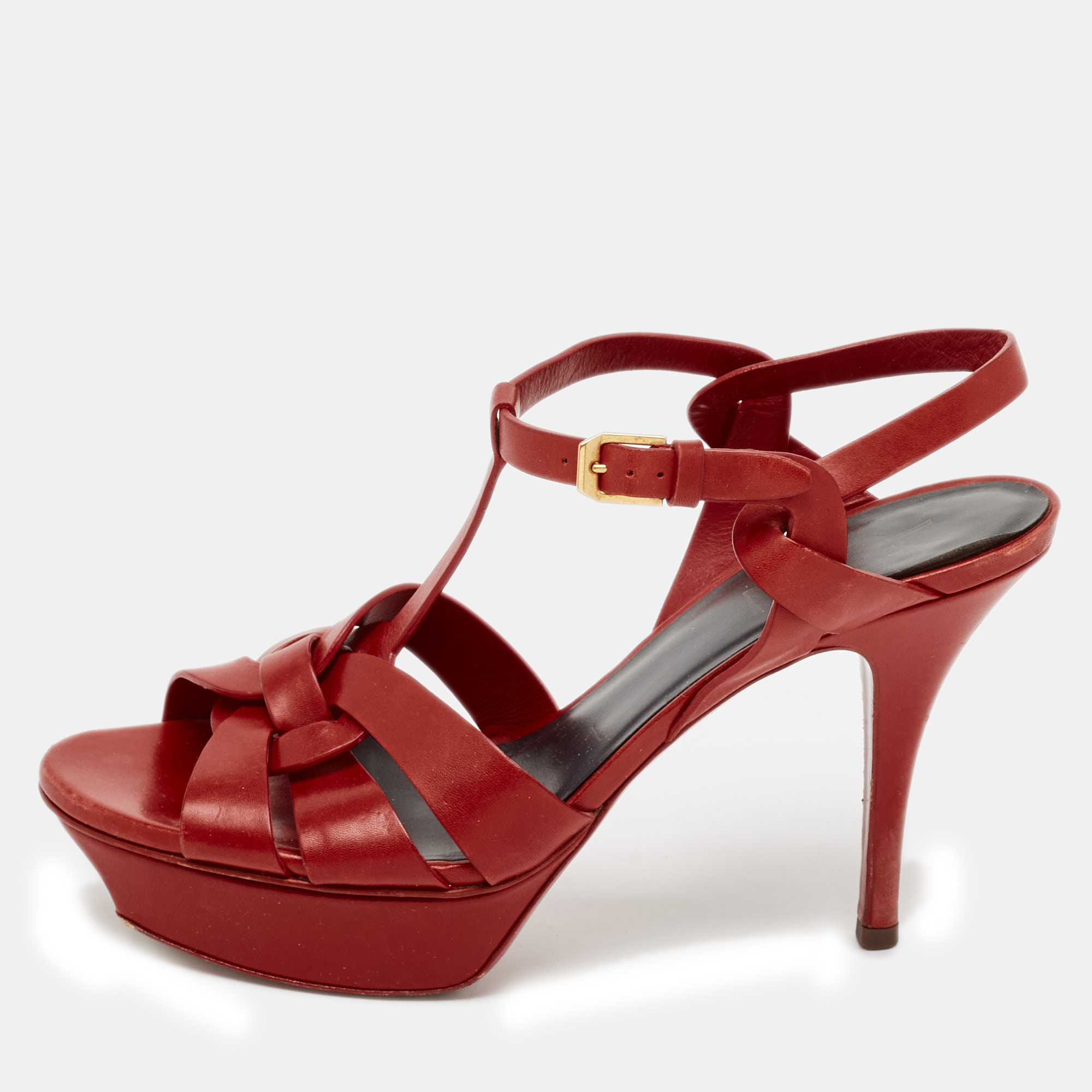 

Saint Laurent Red Leather Tribute Platform Sandals Size