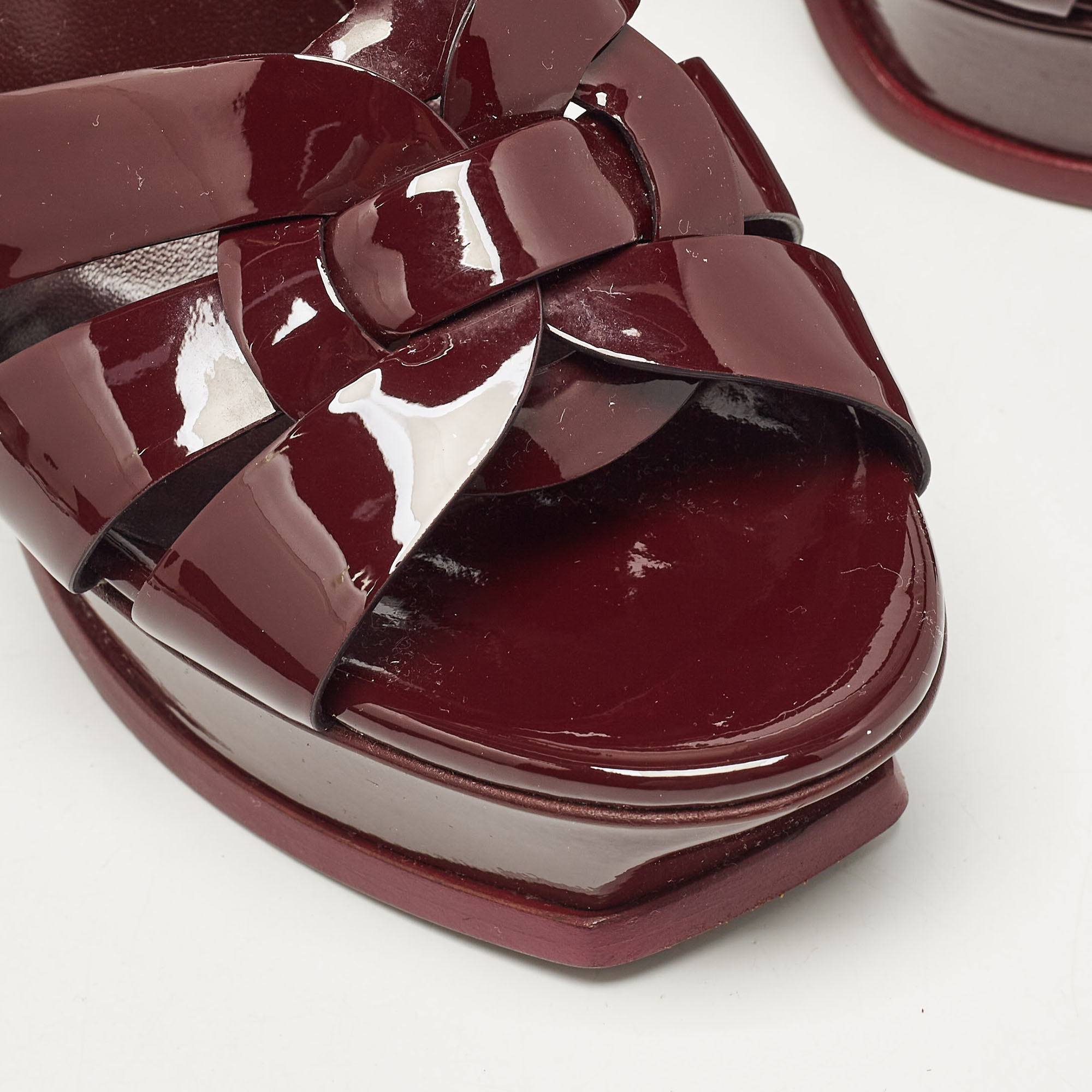 Saint Laurent Burgundy Patent Leather Tribute Platform Sandals Size 40 