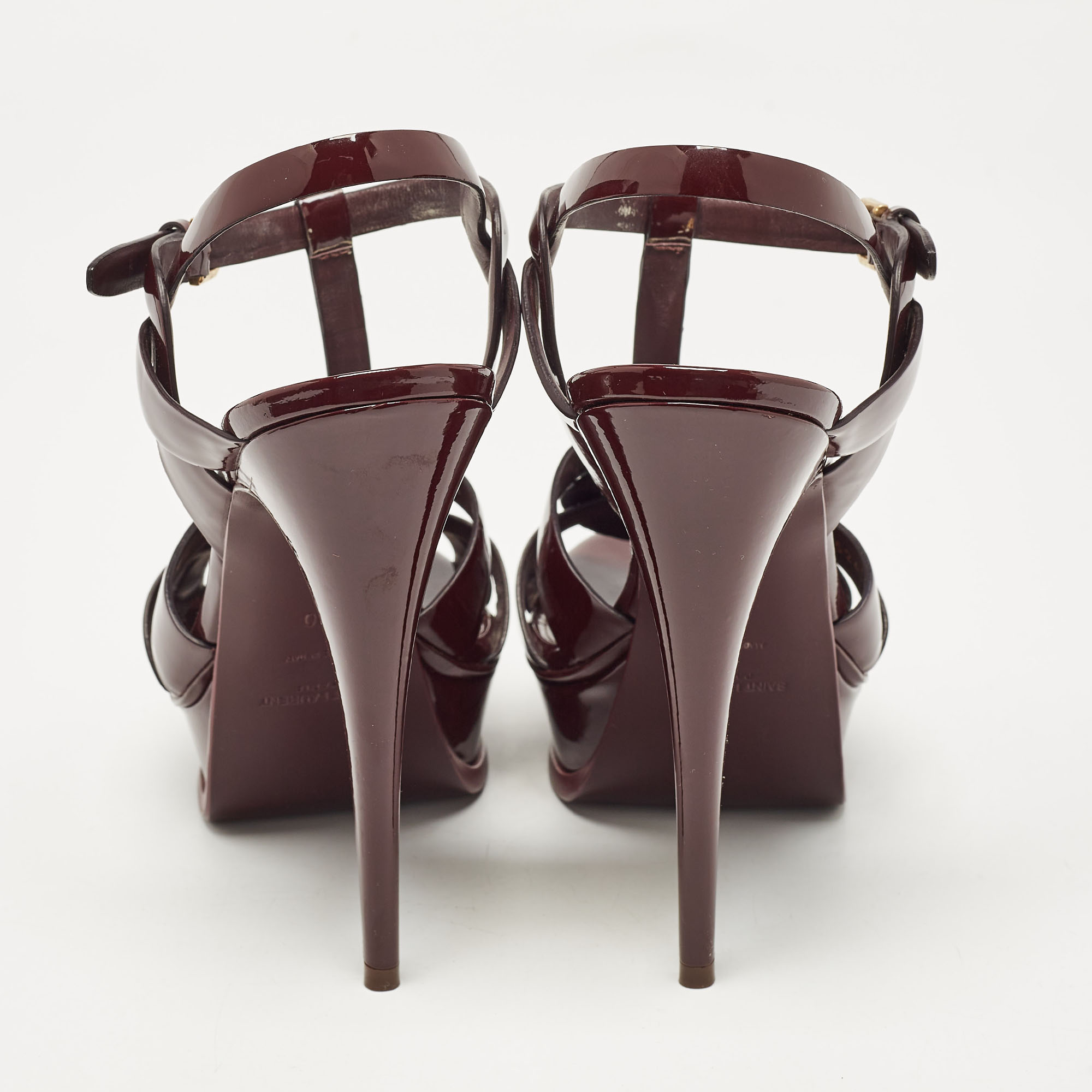 Saint Laurent Burgundy Patent Leather Tribute Platform Sandals Size 40 