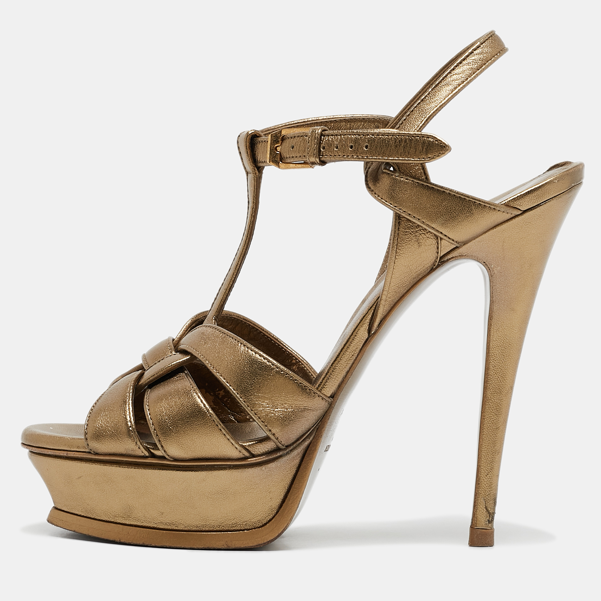 

Saint Laurent Gold Leather Tribute Platform Sandals Size