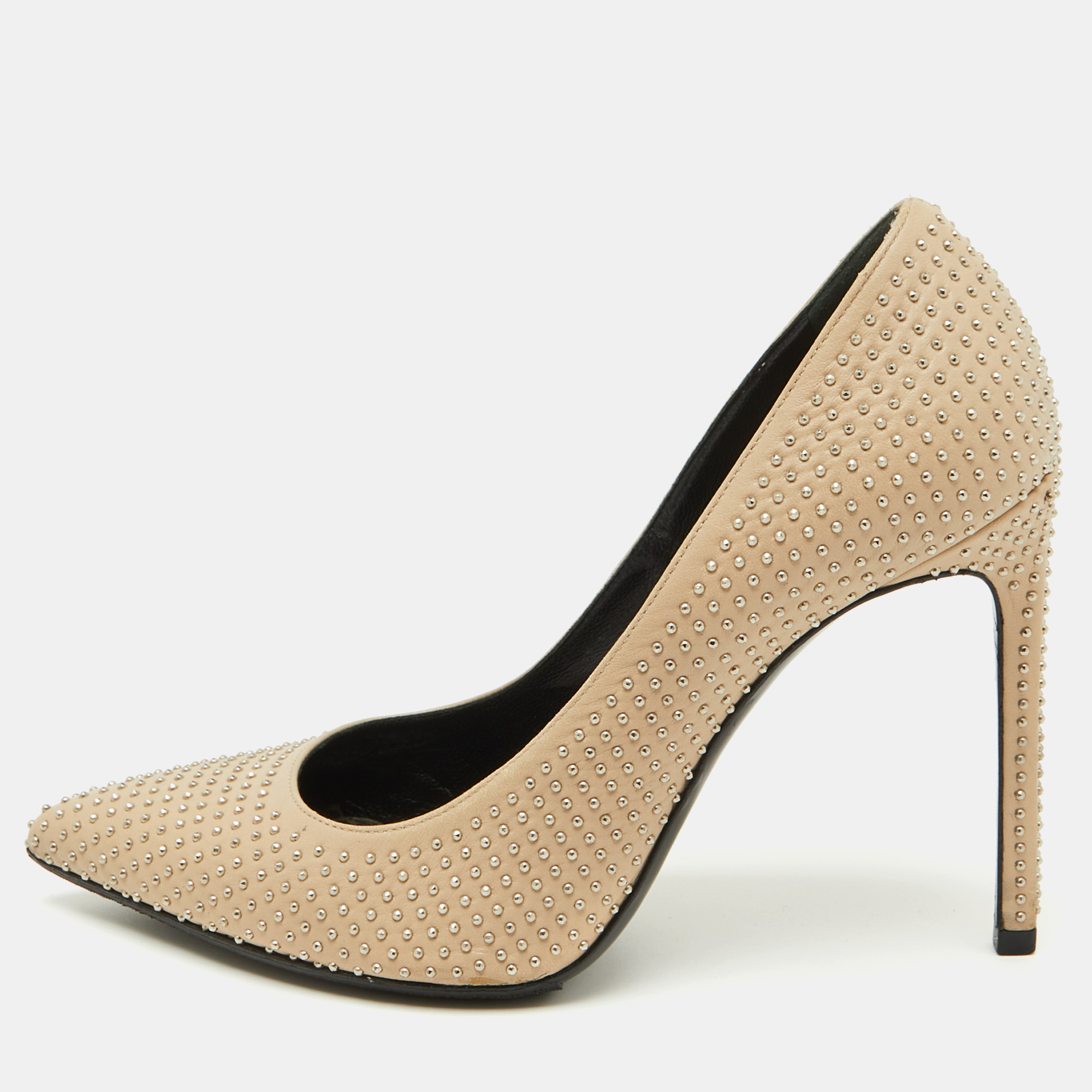 

Saint Laurent Beige Leather Studded Pointed Toe Pumps Size