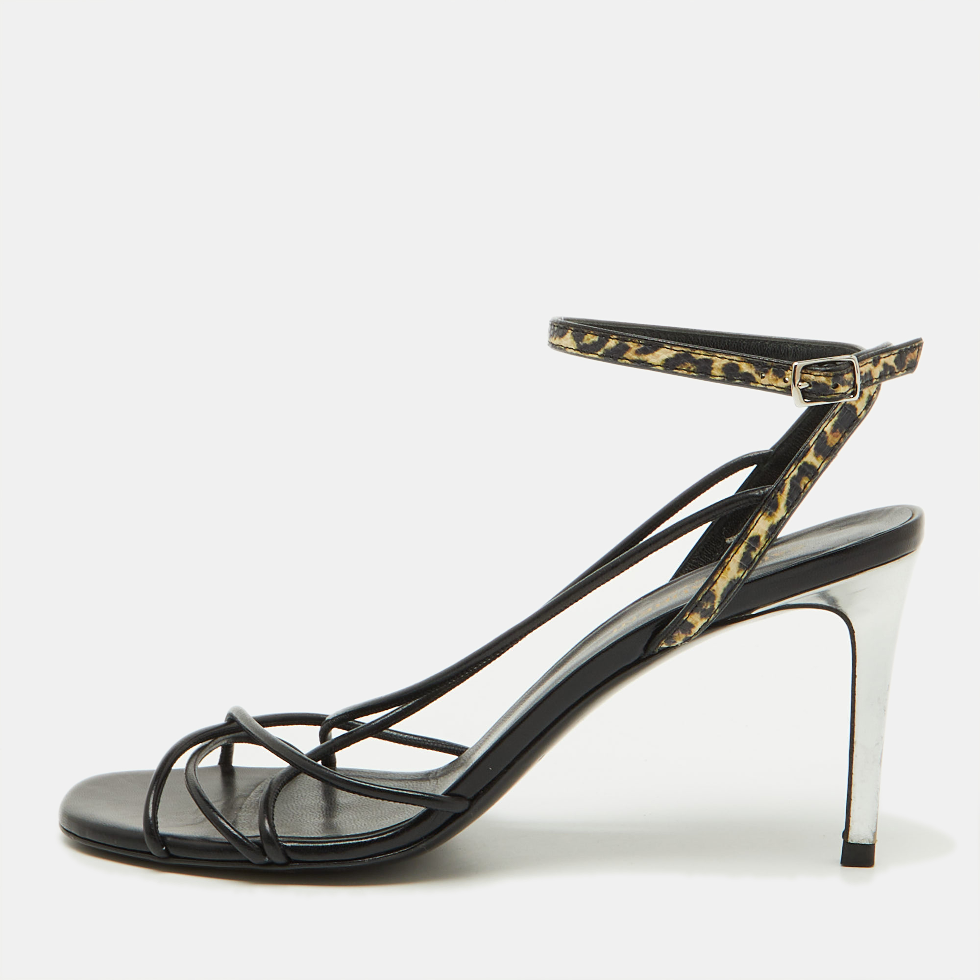 

Saint Laurent Black Leather Ankle Strap Sandals Size