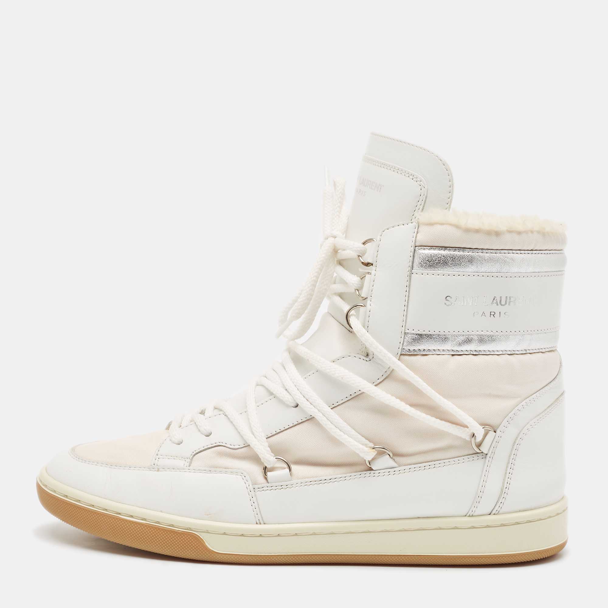 

Saint Laurent White/Silver Leather and Nylon Ski High Top Sneakers Size