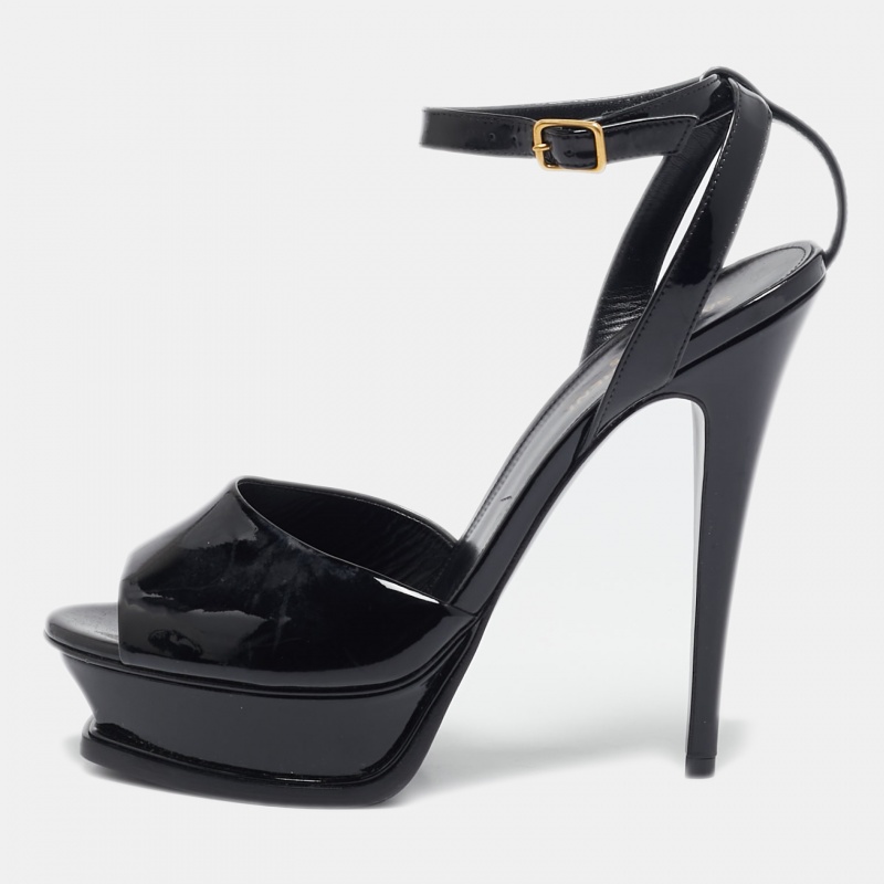 

Saint Laurent Black Patent Leather Tribute Lips Platform Sandals Size