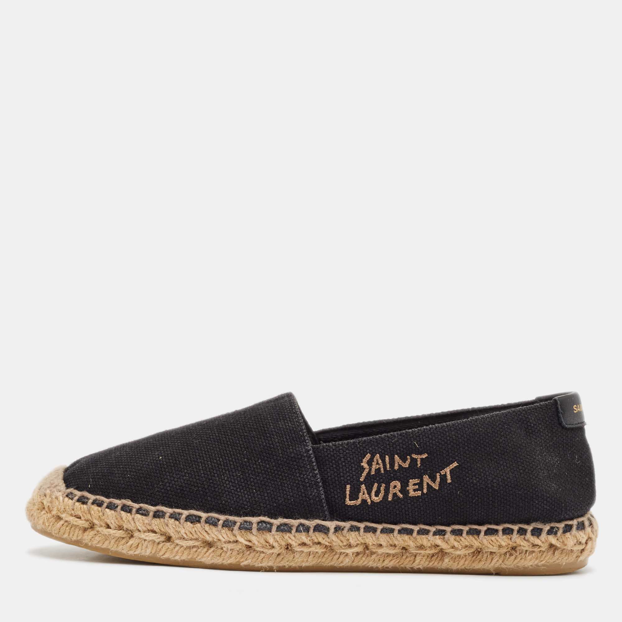 

Saint Laurent Black Canvas Embroidered Espadrille Flats Size