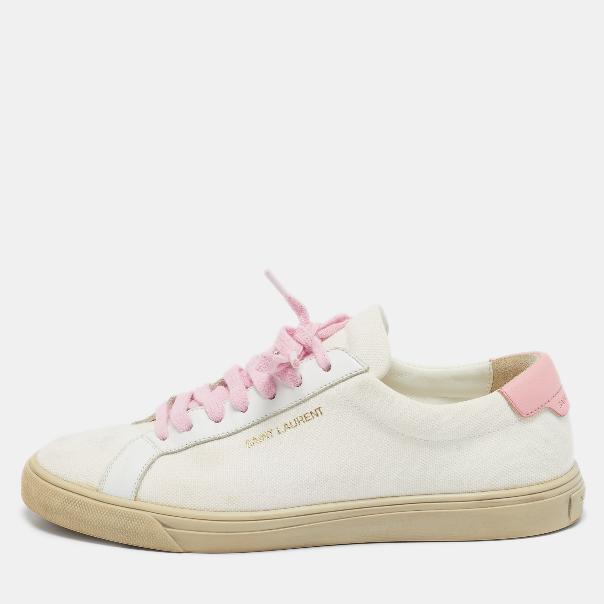 

Saint Laurent Off White/Pink Canvas and Leather Andy Low Top Sneakers Size